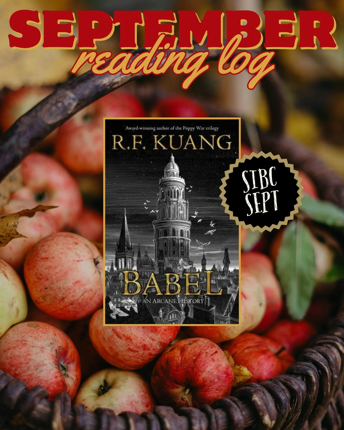 π September 2025 Book Log π
πRead - 1 Book:
-Babel by R. F. Kuang (SIBC Book)
Going back to school cut into my reading time!!!
π§ Listened - 7 Books:
-Shield of Sparrows by Devney Perry
-Once Upon a Time in Dollywood by Ashley Jordan
-The Once an