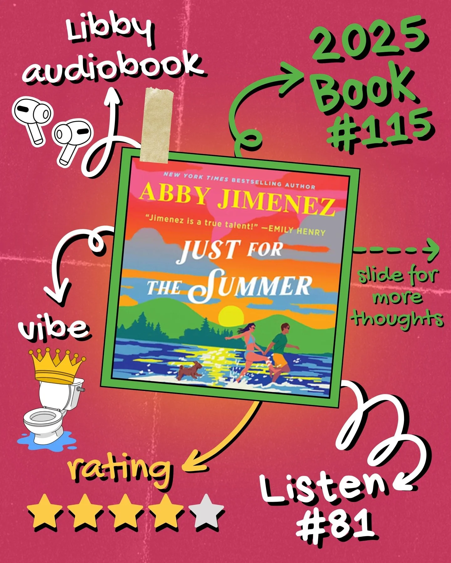 2025 π§ Listen 81/Book 115 - Just for the Summer by Abby Jimenez
#readallthebooks #omneslibroslegimus #wereadallthebooks #books #booklovers #read #readers #bookclub #bookclubs #shelfindulgence #shelfindulgencebookclub #shelfindulgencebookclub2025 #b