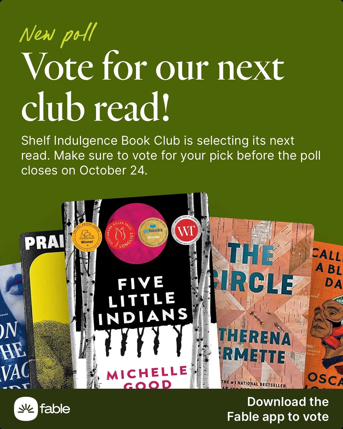 What will the SIBC be reading in November? It’s time to cast your vote! π³οΈ 
#nativeamericanheritagemonth 
Not part of the club yet? Come join and read with us: https://tinyurl.com/FableSIBC
ππππππππ
#readallthebooks #omneslibroslegim