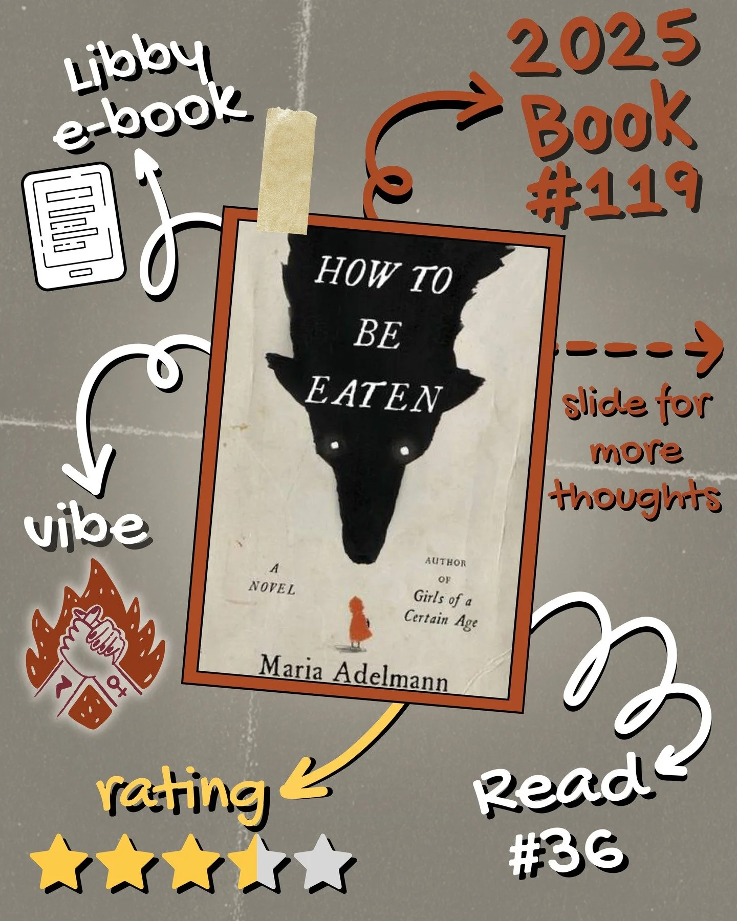 2025 π Read 36/Book 119: How to Be Eaten by Maria Adelmann
#readallthebooks #omneslibroslegimus #wereadallthebooks #books #booklovers #read #readers #bookclub #bookclubs #shelfindulgence #shelfindulgencebookclub #shelfindulgencebookclub2025 #bookit