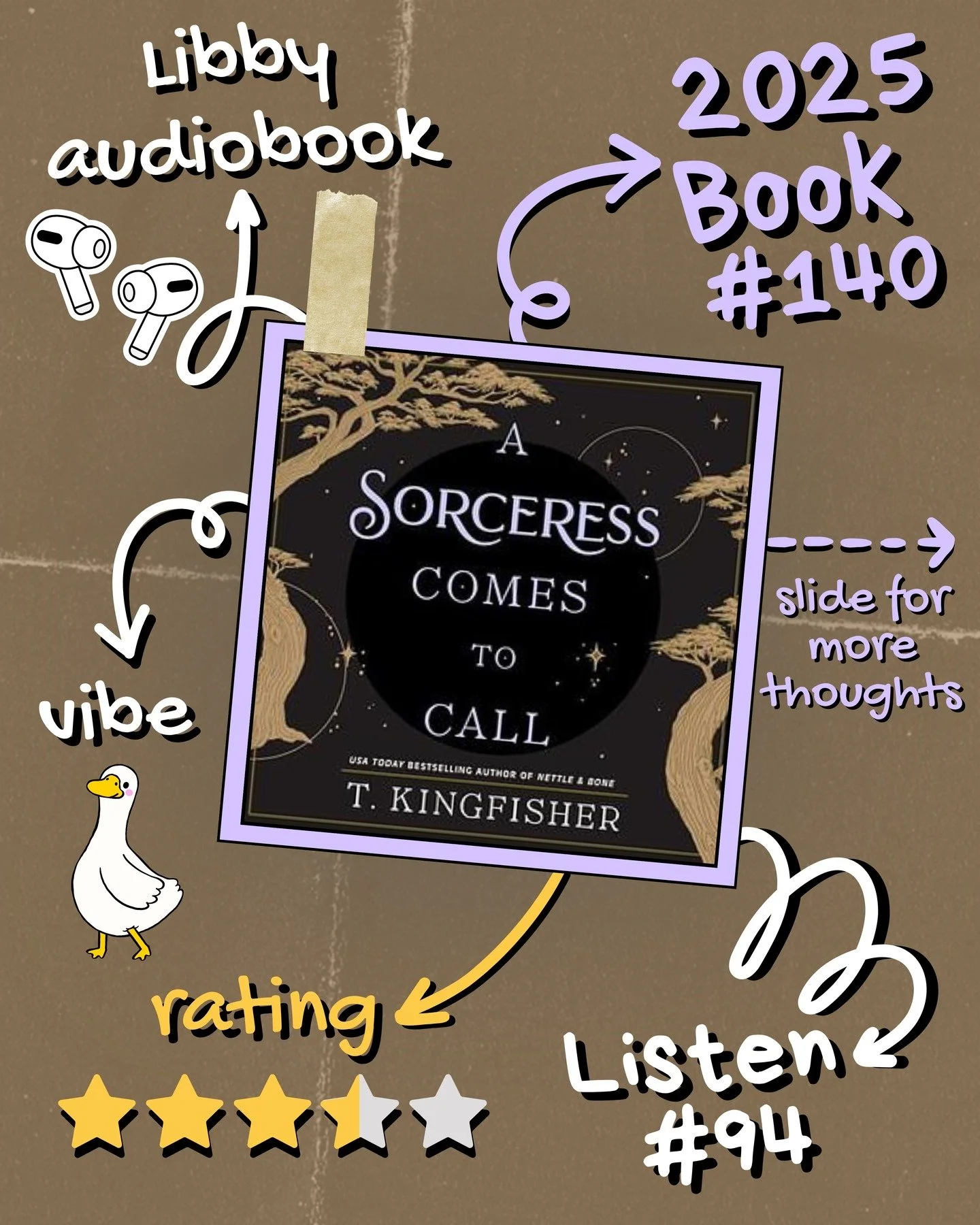 2025 🎧 Listen 94/Book 140 - A Sorceress Comes to Call by T. Kingfisher

#readallthebooks #omneslibroslegimus #wereadallthebooks #books #booklovers #read #readers #bookclub #bookclubs #shelfindulgence #shelfindulgencebookclub #shelfindulgencebookclub
