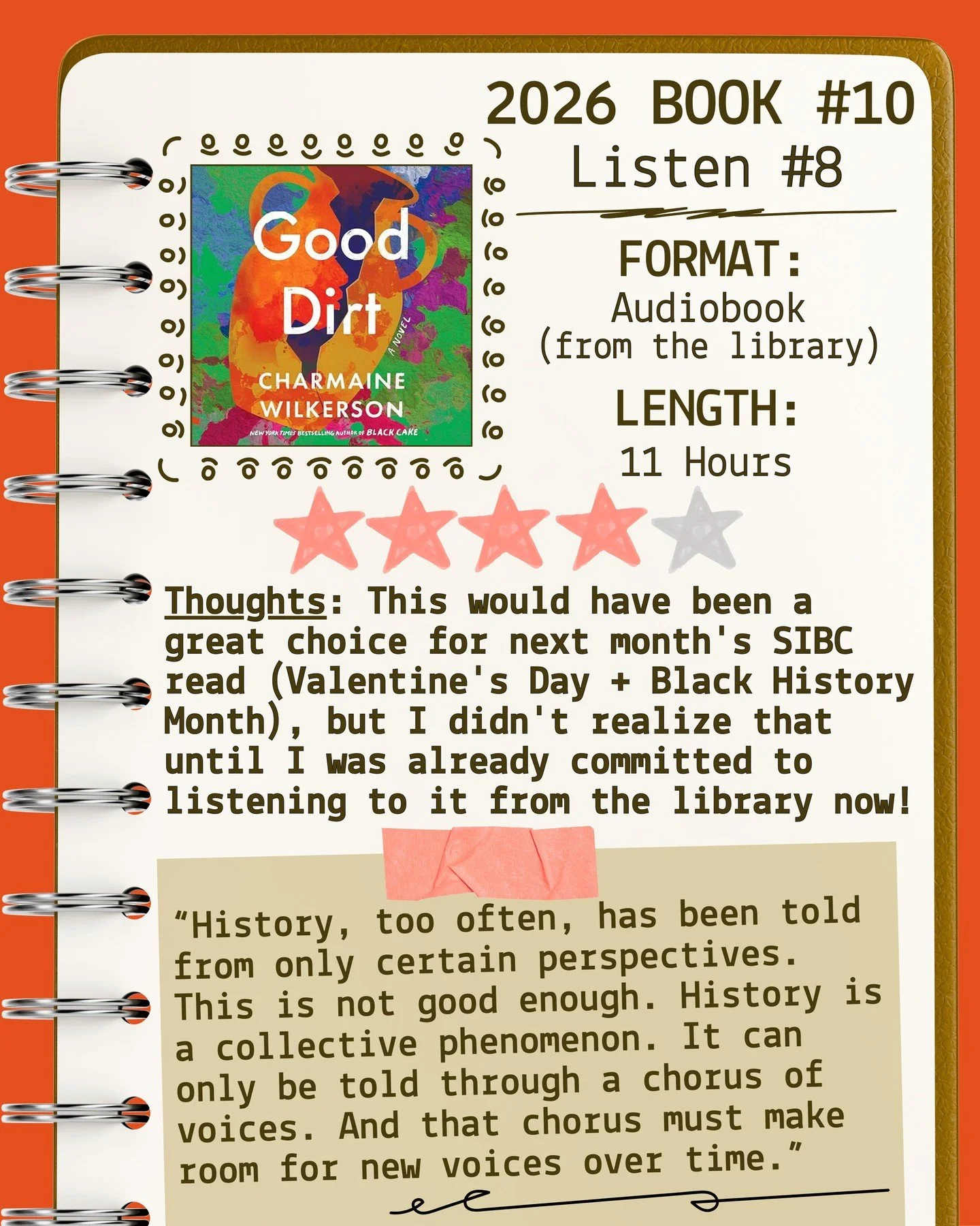 2026 🎧Listen 8/Book 10 - Good Dirt by Charmaine Wilkerson ⭐️⭐️⭐️⭐️

#readallthebooks #omneslibroslegimus #wereadallthebooks #books #booklovers #read #readers #bookclub #bookclubs #shelfindulgence #shelfindulgencebookclub #shelfindulgencebookclub2026