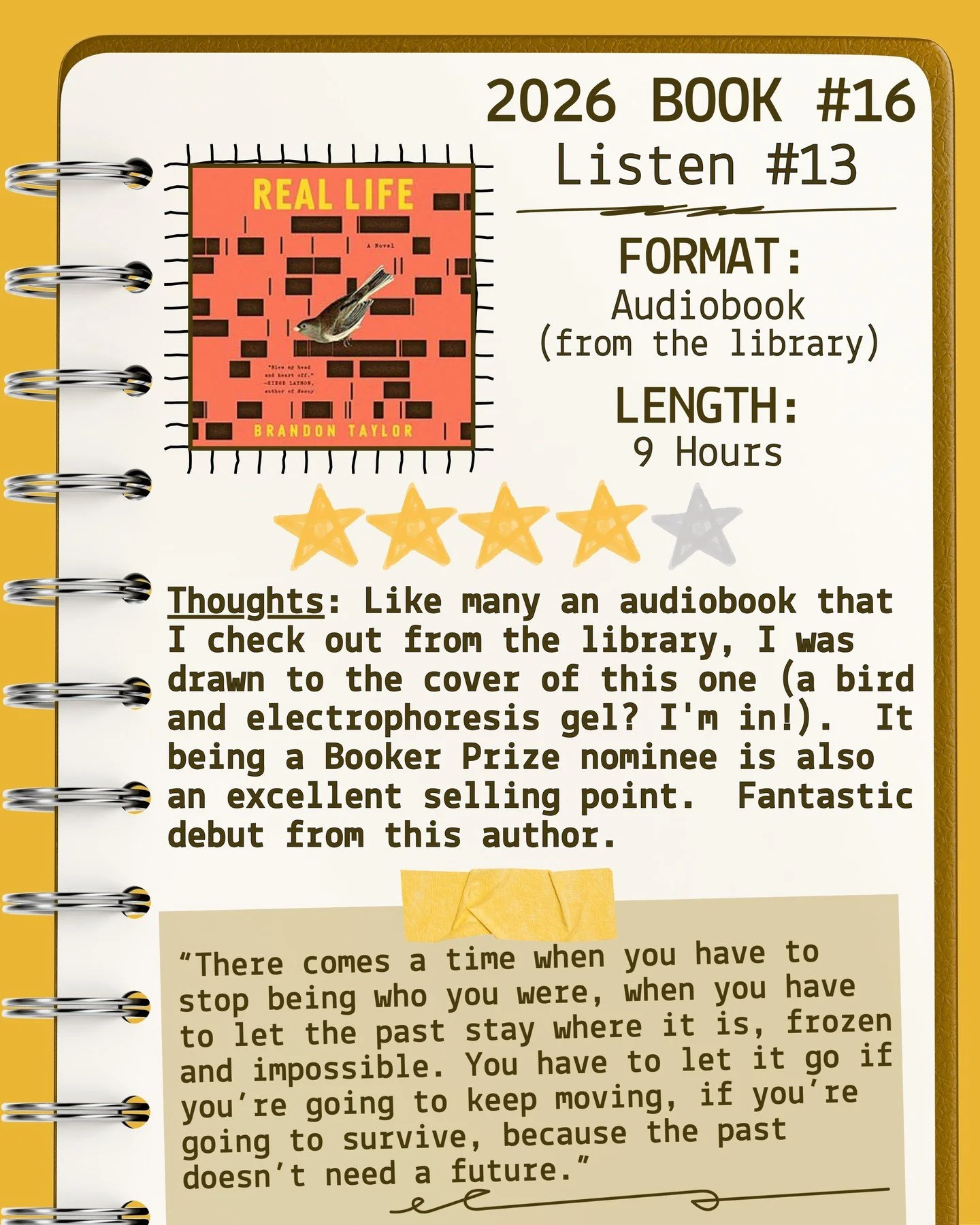 2026 🎧Listen 13/Book 16 - Real Life by Brandon Taylor ⭐️⭐️⭐️⭐️ 

#readallthebooks #omneslibroslegimus #wereadallthebooks #books #booklovers #read #readers #bookclub #bookclubs #shelfindulgence #shelfindulgencebookclub #shelfindulgencebookclub2026 #b