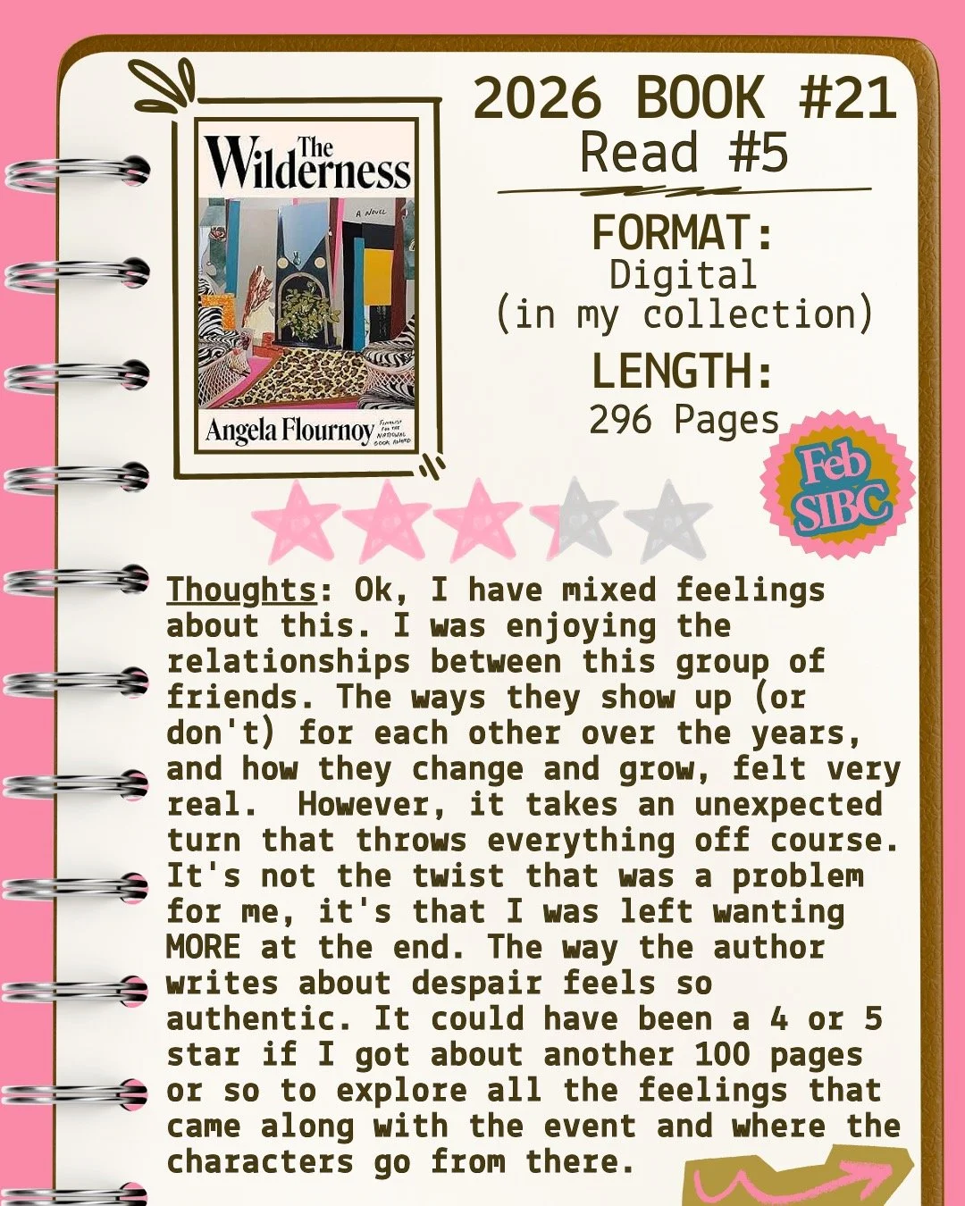 2026 📖 Read 5/Book 21 The Wilderness by Angela Flournoy - Shelf Indulgence Book Club Feb 2026 ⭐️⭐️⭐️ and a quarter 
#readallthebooks #omneslibroslegimus #wereadallthebooks #books #booklovers #read #readers #bookclub #bookclubs #shelfindulgence #shel