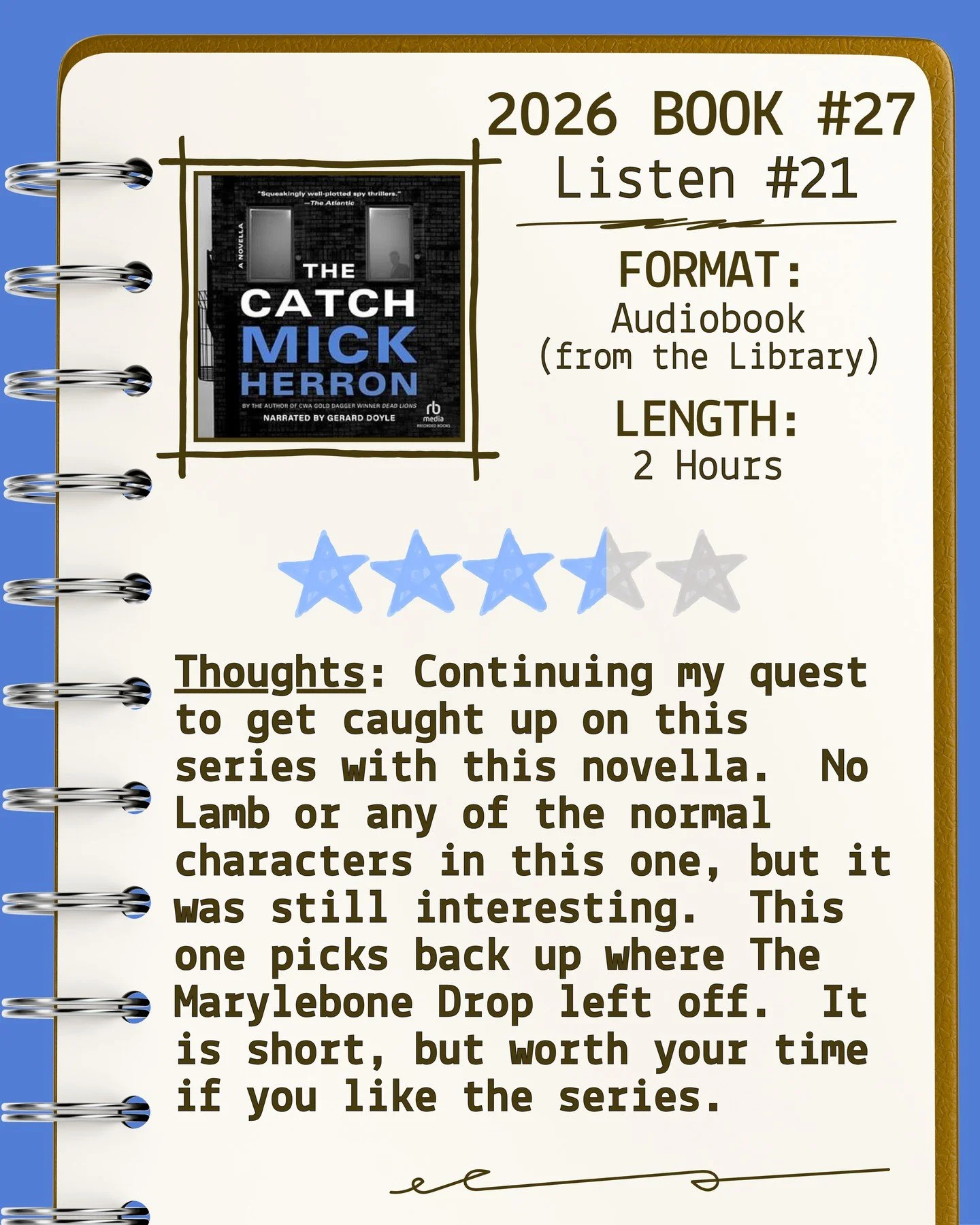 2026 🎧Listen 21/Book 27 - The Catch by Mick Herron ⭐️⭐️⭐️&amp; a half

#readallthebooks #omneslibroslegimus #shelfindulgencebookclub #booklover #readmorebooks