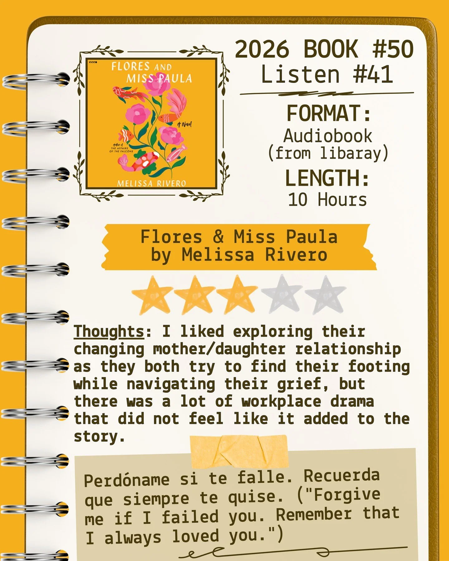 2026 🎧Listen 41/Book 50 - Flores &amp; Miss Paula by Melissa Rivero ⭐️⭐️⭐️

#readallthebooks #omneslibroslegimus #shelfindulgencebookclub #booklover #readmorebooks