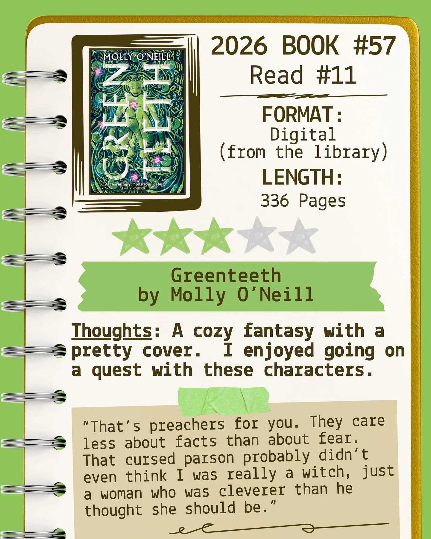 2026 📖 Read 11/Book 57 - Greenteeth by Molly O'Neill ⭐️⭐️⭐️

#readallthebooks #omneslibroslegimus #wereadallthebooks #books #booklovers #read #readers #bookclub #bookclubs #shelfindulgence #shelfindulgencebookclub #shelfindulgencebookclub2026 #booki