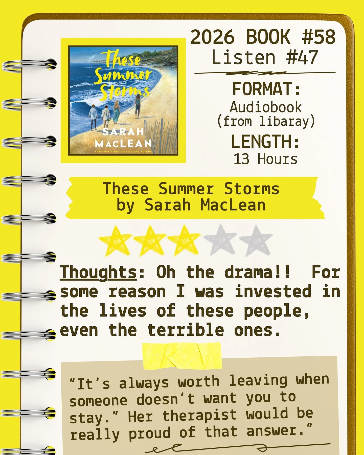 2026 🎧Listen 47/Book 58 - These Summer Storms ⭐️⭐️⭐️

#readallthebooks #omneslibroslegimus #shelfindulgencebookclub #booklover #readmorebooks