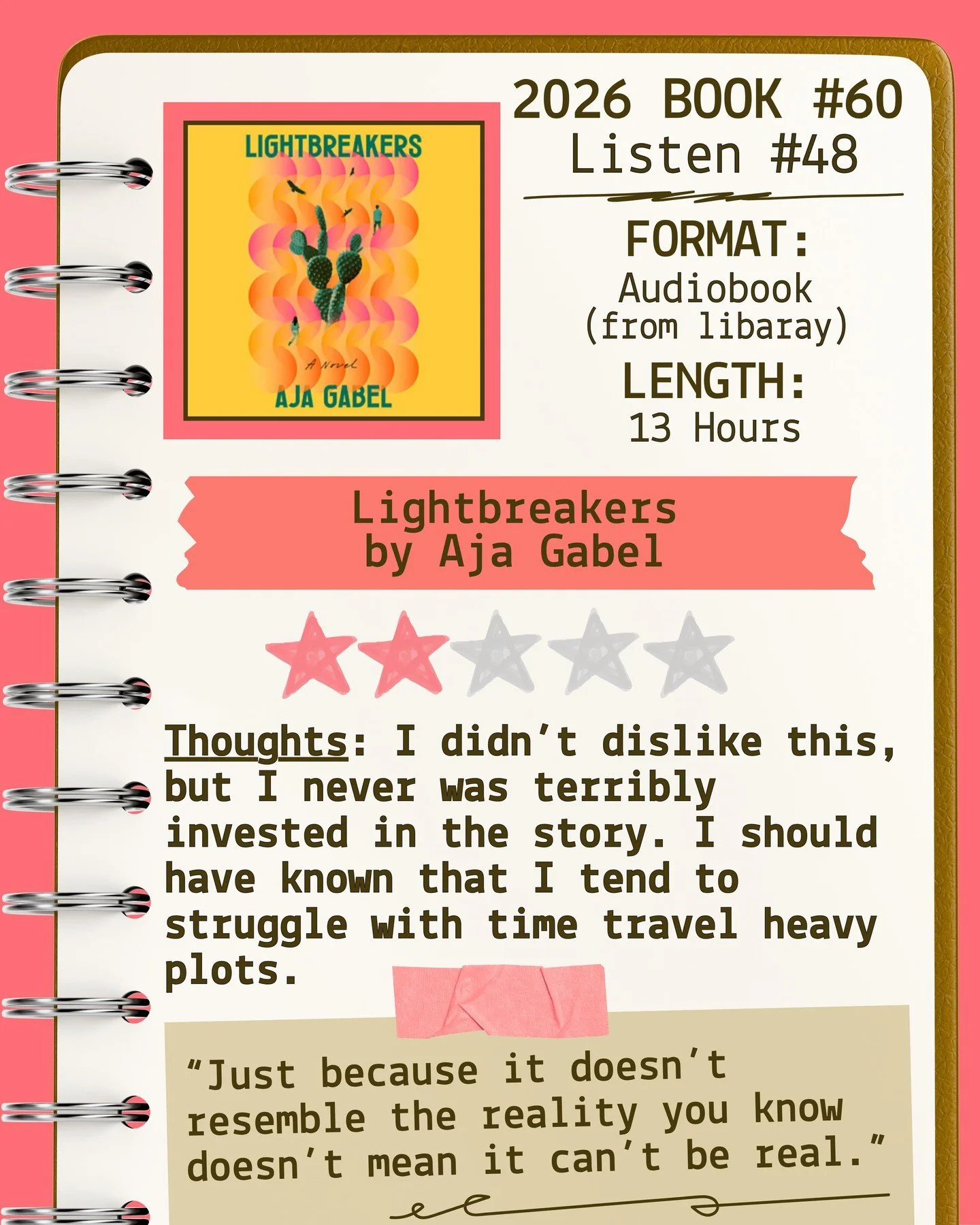 2026 🎧Listen 48/Book 68 - Lightbreakers by Aja Gabel ⭐️⭐️

#readallthebooks #omneslibroslegimus #shelfindulgencebookclub #booklover #readmorebooks