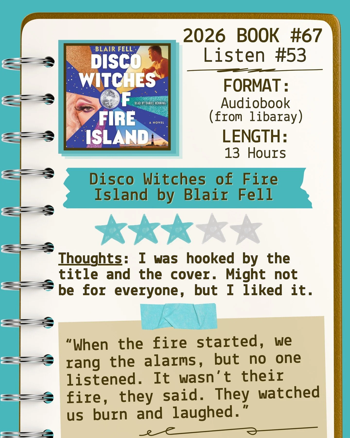 2026 🎧Listen 53/Book 67 - Disco Witches of Fire Island by Blair Fell ⭐️⭐️⭐️

#readallthebooks #omneslibroslegimus #shelfindulgencebookclub #booklover #readmorebooks