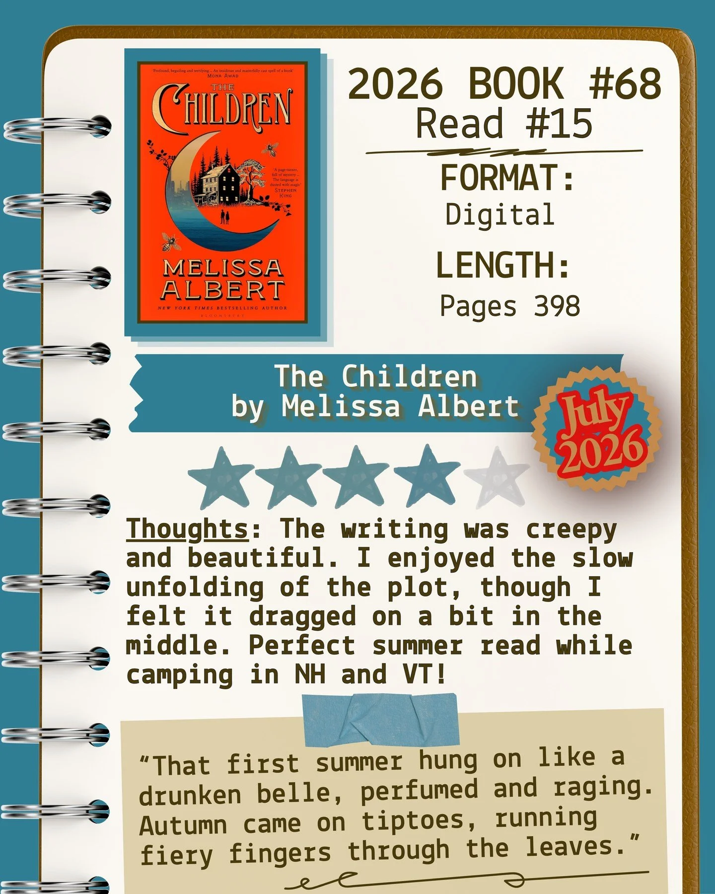 2026 📖 Read 15/Book 68 - The Children by Melissa Albert - Shelf Indulgence Book Club July 2026 ⭐️⭐️⭐️⭐️

#readallthebooks #omneslibroslegimus #wereadallthebooks #books #booklovers #read #readers #bookclub #bookclubs #shelfindulgence #shelfindulgence