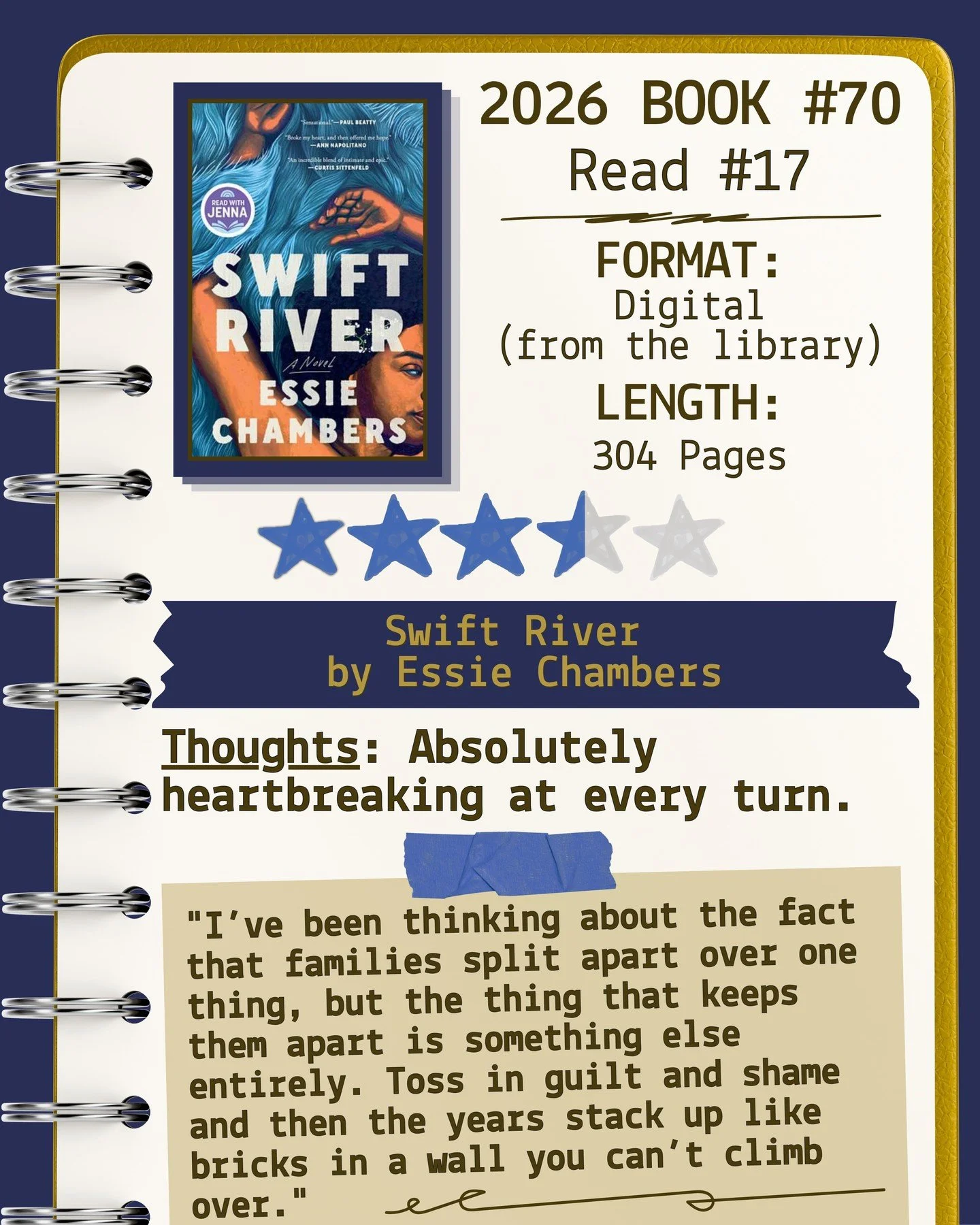2026 📖 Read 17/Book 70 - Swift River by Essie Chambers ⭐️⭐️⭐️ &amp; a half

#readallthebooks #omneslibroslegimus #wereadallthebooks #books #booklovers #read #readers #bookclub #bookclubs #shelfindulgence #shelfindulgencebookclub #shelfindulgencebook