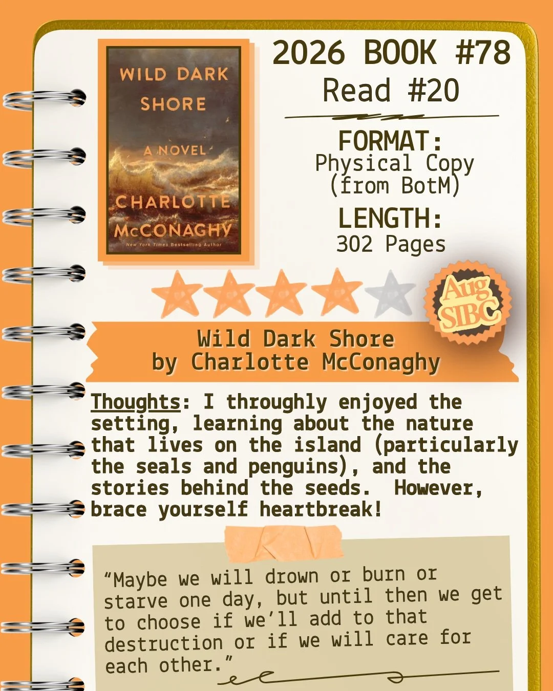 2026 📖 Read 20/Book 78 - Wild Dark Shore by Charlotte McConaghy ⭐️⭐️⭐️⭐️

#readallthebooks #omneslibroslegimus #wereadallthebooks #books #booklovers #read #readers #bookclub #bookclubs #shelfindulgence #shelfindulgencebookclub #shelfindulgencebookcl