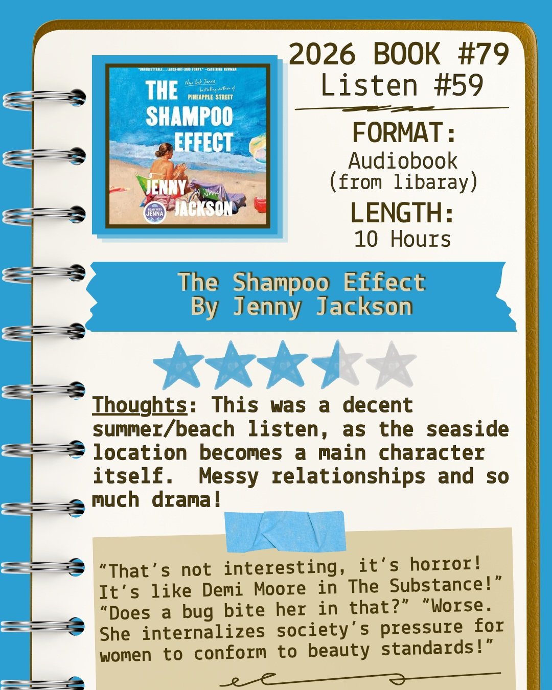 2026 🎧Listen 59/Book 79 - The Shampoo Effect by Jenny Jackson ⭐️⭐️⭐️ &amp; a half

#readallthebooks #omneslibroslegimus #shelfindulgencebookclub #booklover