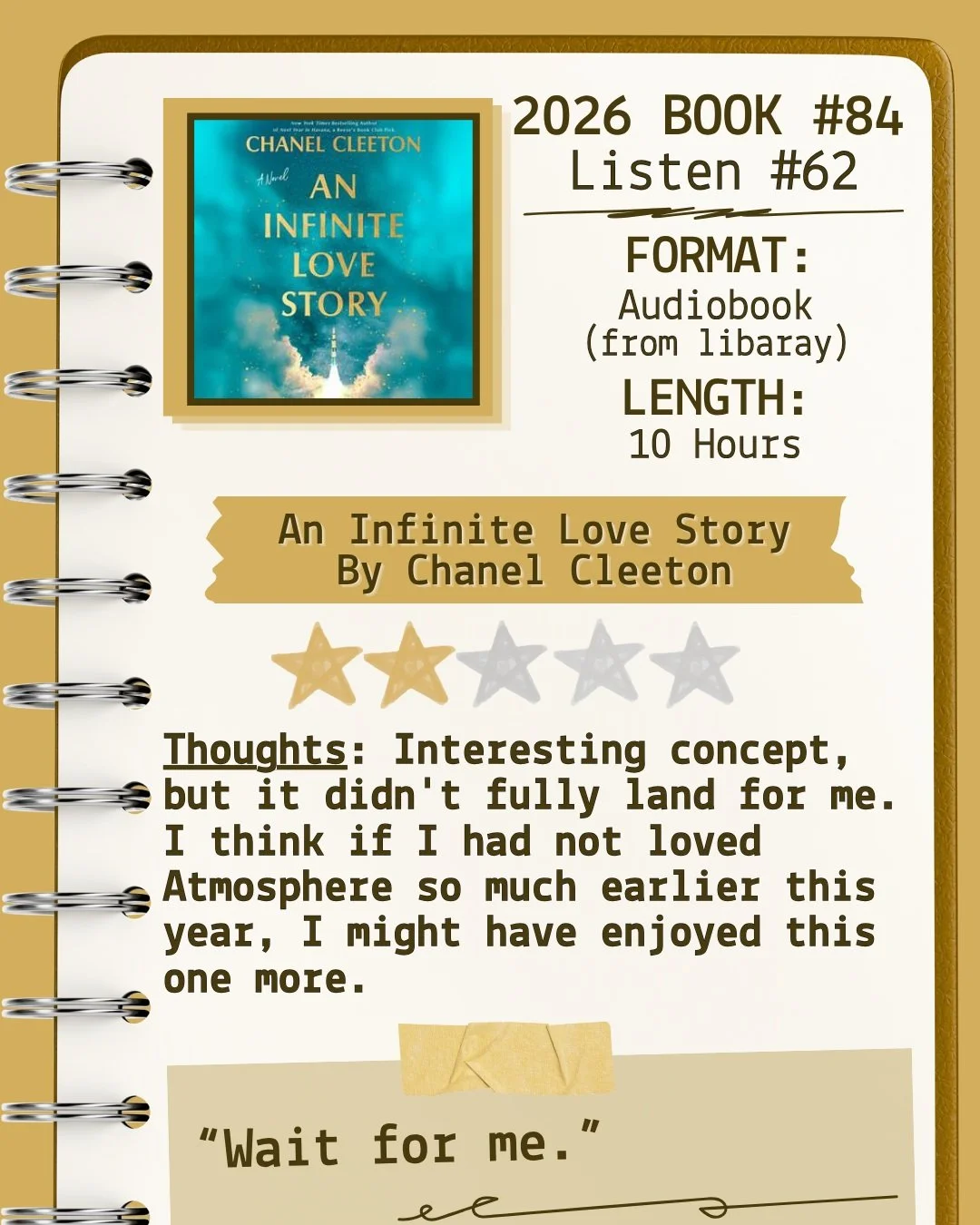 2026 🎧Listen 612Book 84 - An Infinite Love Story by Chanel Cleeton ⭐️⭐️

#readallthebooks #omneslibroslegimus #shelfindulgencebookclub #booklover