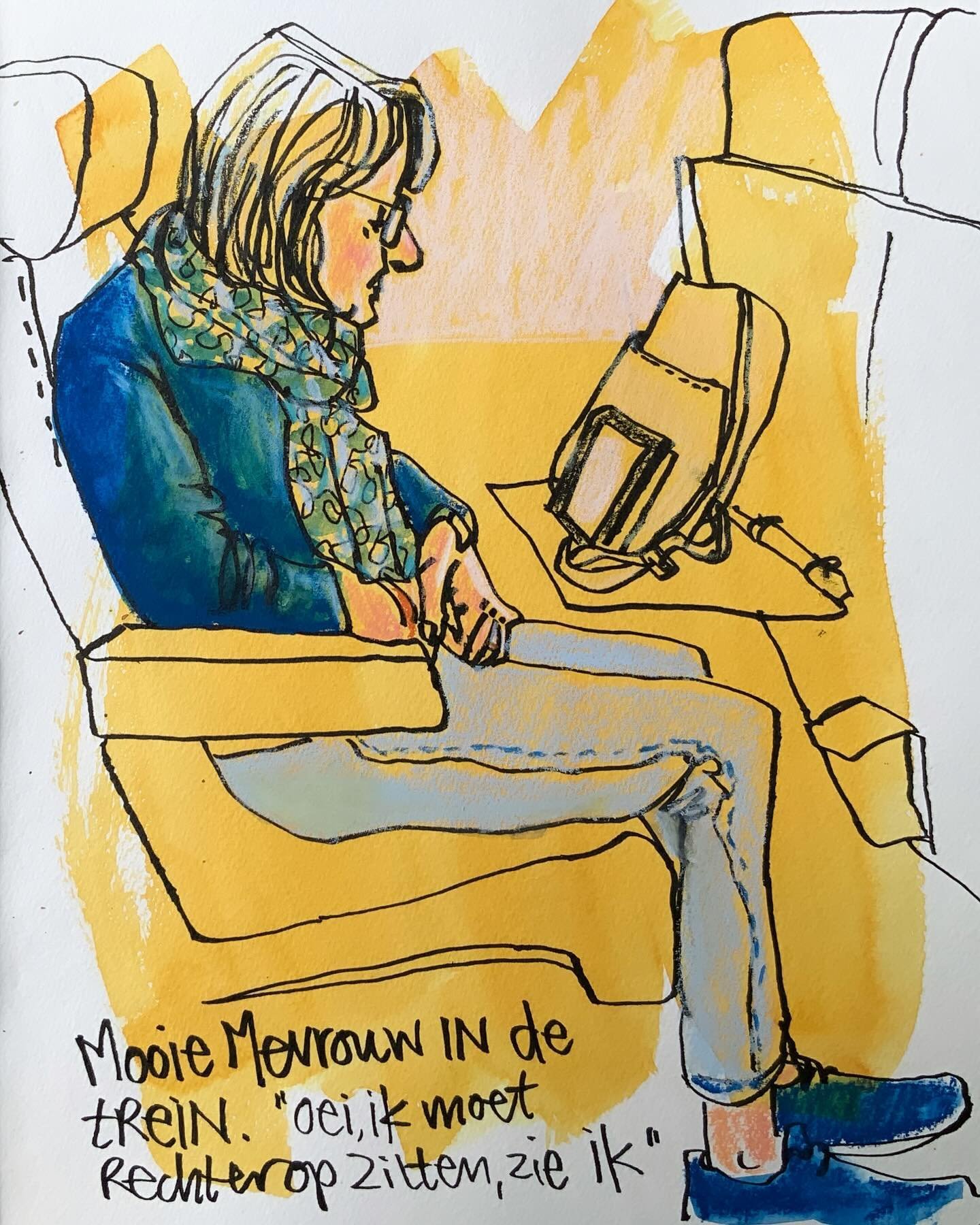 On the train today, I noticed this lovely lady reading her kindle and started draw in her. She noticed me drawing, and her eyes lit up when I showed her my drawing of her. She also noticed her posture. I always exaggerate postures and body language i