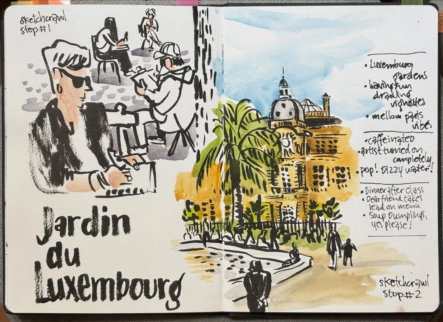 The workshop Paris Sketchbook has started yesterday. We closed the day with a &ldquo;sketchup&rdquo; at the Luxembourg gardens. The weather couldn&rsquo;t have been better: low end-of-day light on the fall colored trees. People all around, reading, n