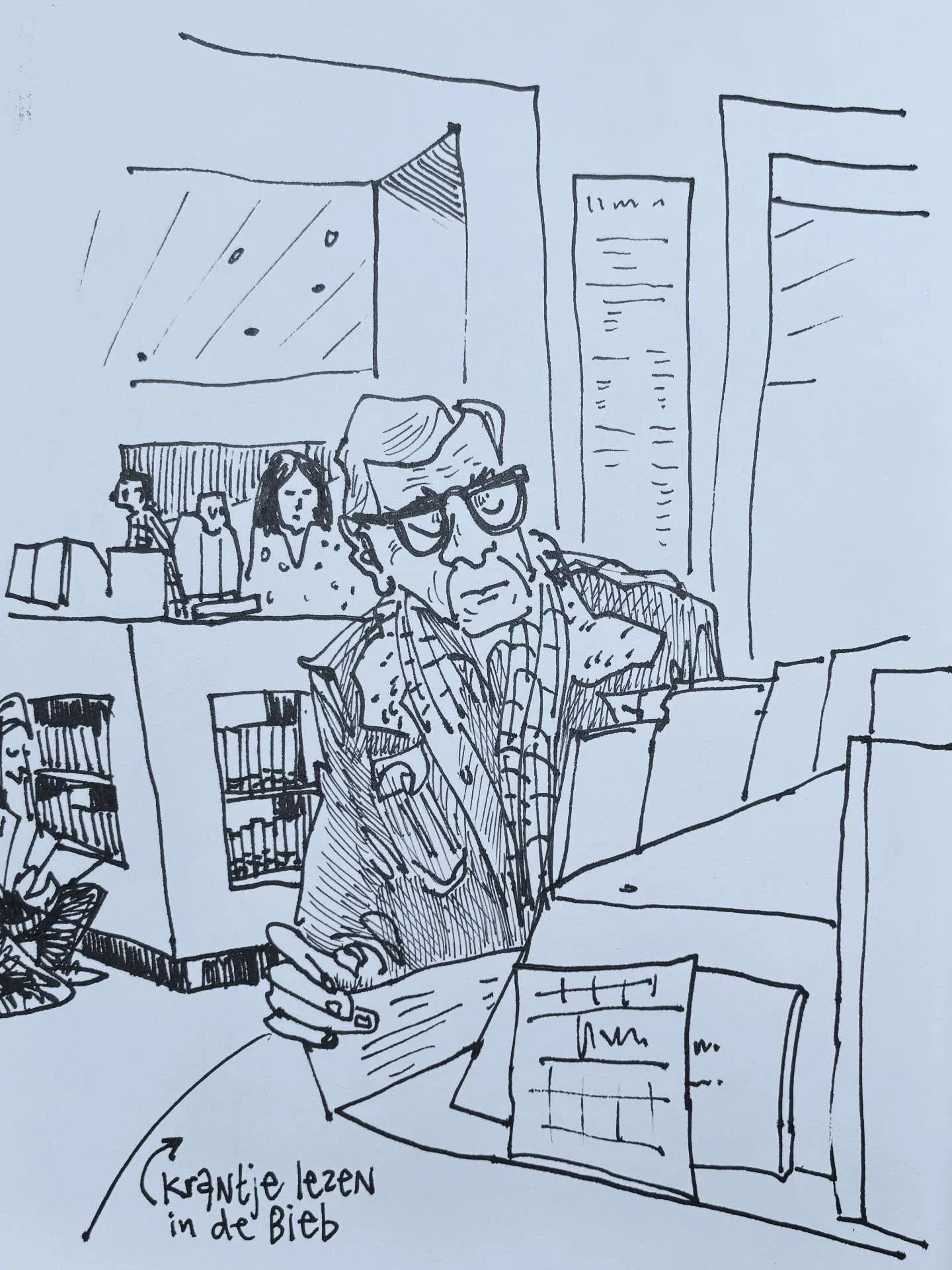 I made this drawing in the library. 
I was there to pick up a few books and &ldquo;stole&rdquo; some time to sit and draw at the reader&rsquo;s table in the library cafe. 

Pockets of time like these can be found any time of day. 

If you&rsquo;re lo