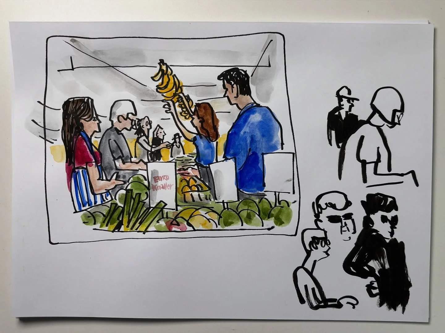 These are some of many drawings I made yesterday during the online workshop Let&rsquo;s Draw More People, level 2. Five hours, a stack of printing paper, and a bunch of tools to play with. 
We drew from reference photos and challenging videos (becaus