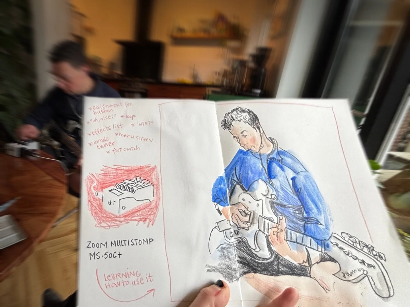 This morning, my husband and I were each in our happy place, together at the dining table. 
We made coffee for each other (foamed milk for him, black for me) and each figured things out in our own creative processes. 
I started with watercolor first,