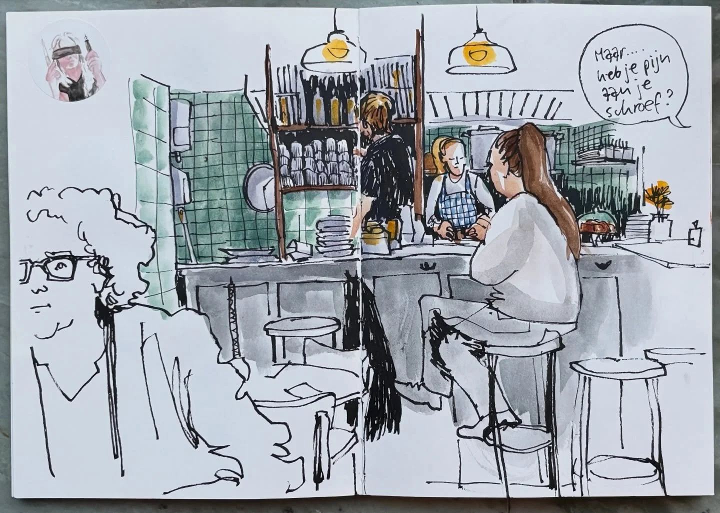 I had a lovely afternoon with my sketch friends @gertrudesteenbeek @kittyvdheuvel and @martinedegraaff today at caf&eacute; @bijhein 
All of us felt tired for different reasons, but so happy to sketch together, talk, and enjoy lunch. I LOVE these mon