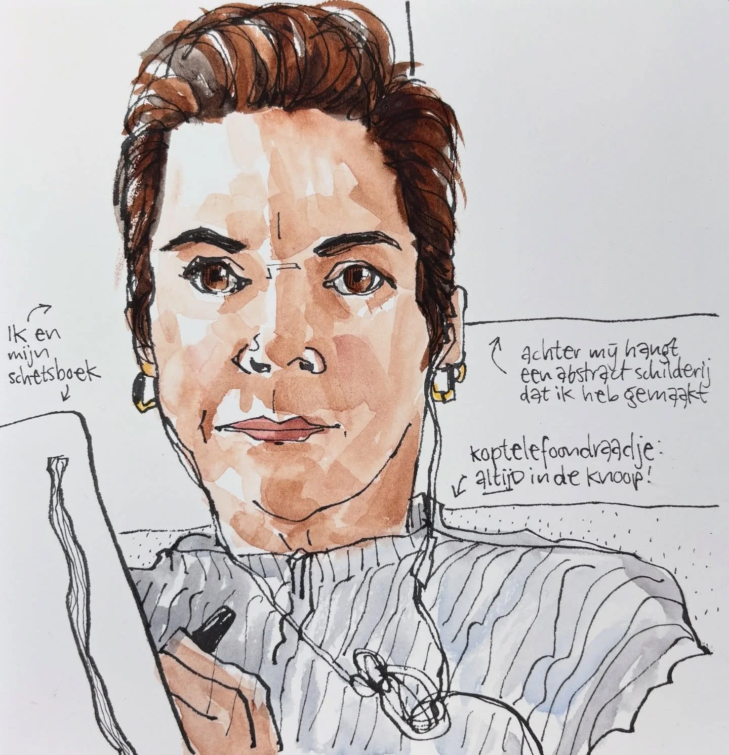 It was about time I did another selfie again. Me and my sketchbook, in the mirror. I look serious, I guess this is my drawing face? 

Materials used:
-Etchr sketchbook square, 20.4cmx20.4cm / 8x8 in 
-Sailor Fude fountain pen (55&deg; nib) with Plati