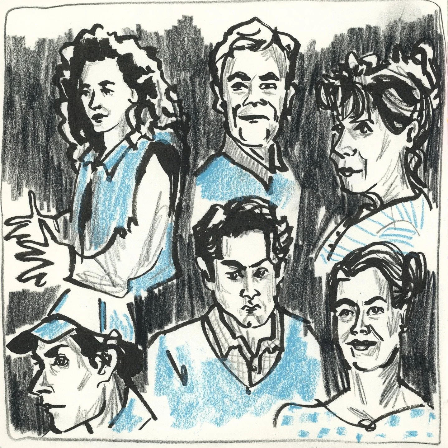 Tip: if you think you don't have time to draw, then try combining couch-potato-time with sketchbook time! 

I filled this page while watching a show and drawing faces of some of the characters in it.

Materials used:
-Etchr sketchbook square, 20.4cmx