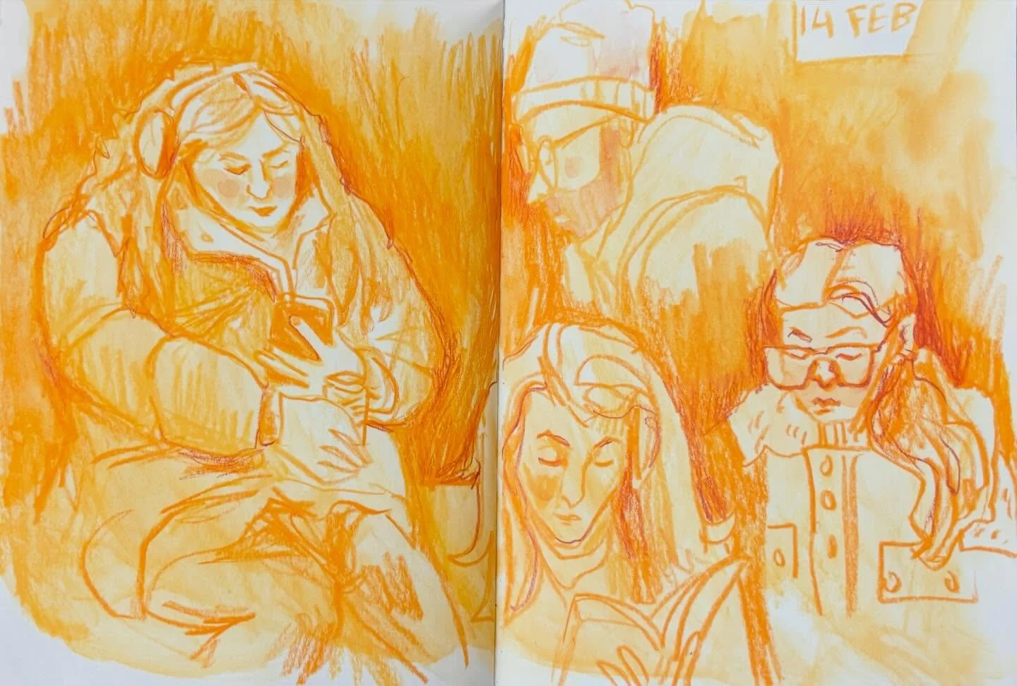 I am never ever bored. 

On the train today, my sketchbook was my companion. Loyal as always. Time flew by. I was almost disappointed when the train already arrived at my destination. 

Materials used:
-Hahnem&uuml;hle Nostalgie sketchbook, size A5
-