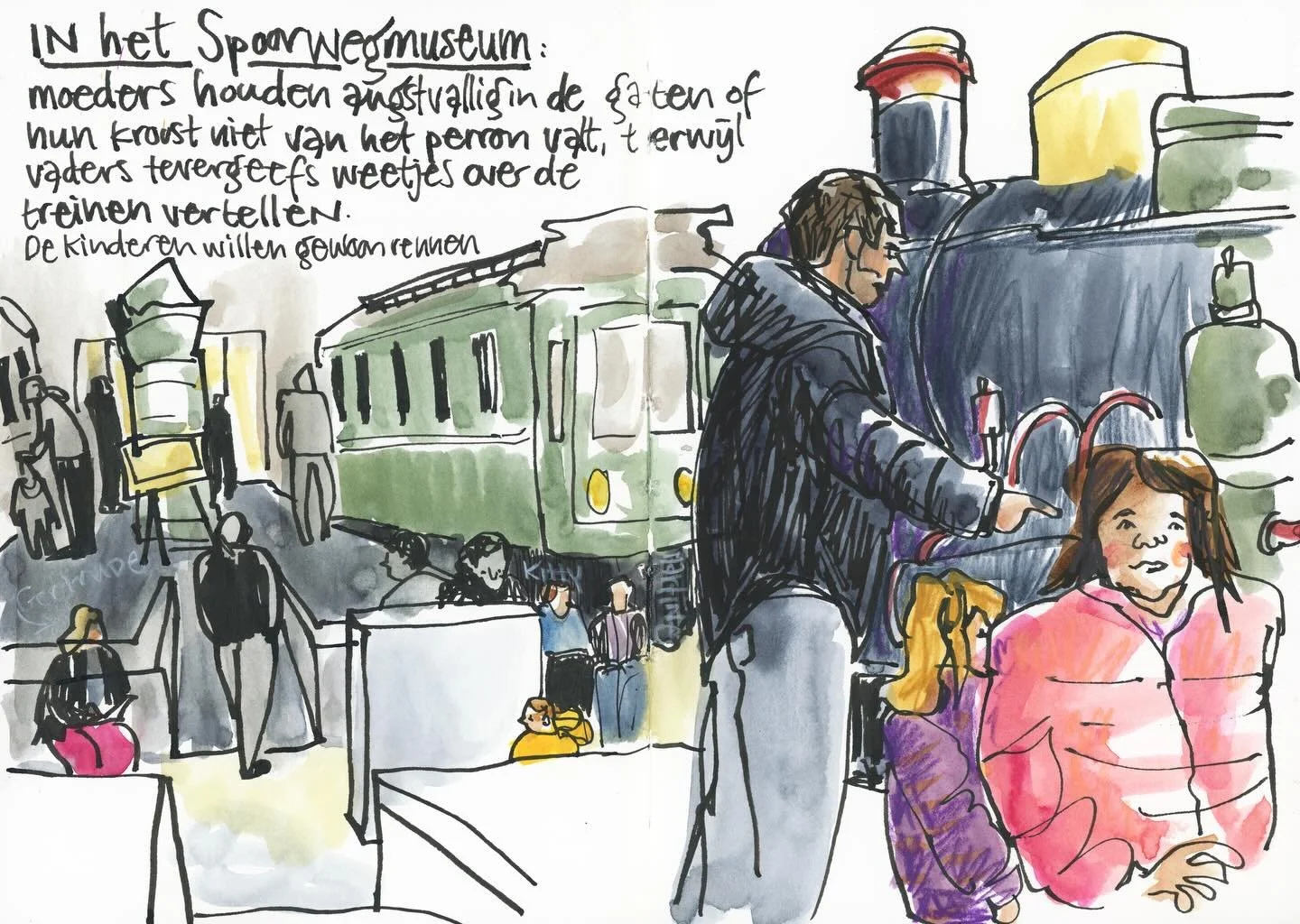 The day started rainy and gloomy. Perfect timing that my drawing buddies and I had already scheduled to go sketching at the railway museum today. 

Bad coffee, good conversations, on adventure together with our sketchbooks. 
The place was flooded wit