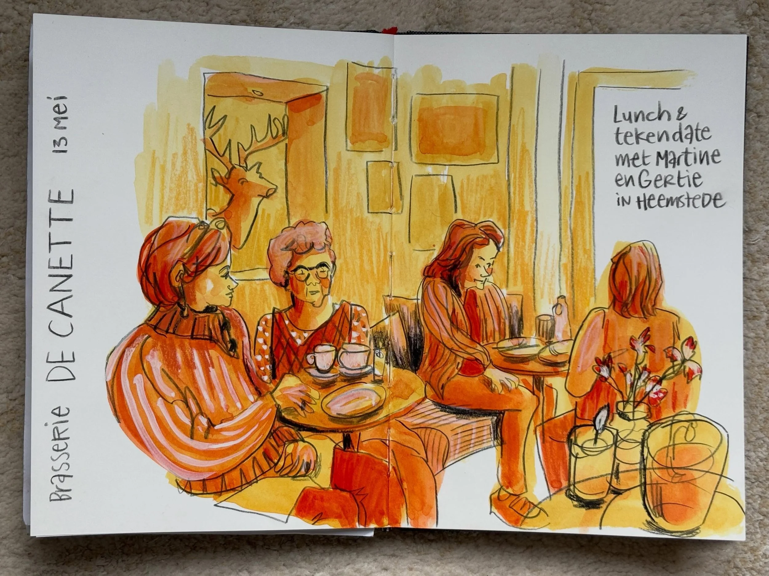 An art date with friends @martinedegraaff and @gertievanderweiden today! Lots to catch up on but once we started drawing we were quiet and shared the creative flow together. I love how it can feel you&rsquo;re on riding the same calm wave when drawin