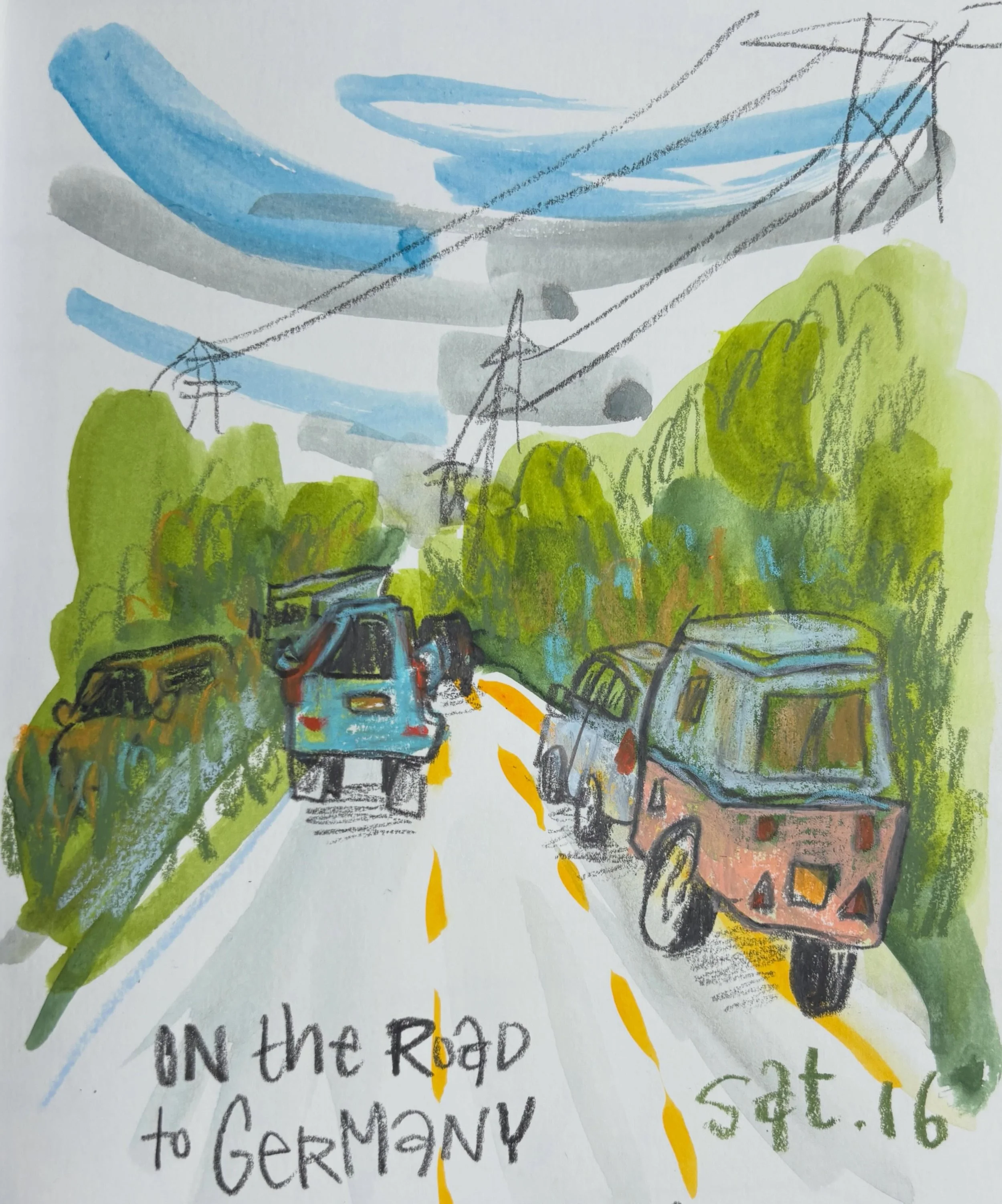 Drawing on-the-go. 
I only did a quick wobbly drawing, because I was the driver most of the journey. 

This time, it&rsquo;s not the upcoming Germany art retreat just yet&hellip; There&rsquo;s still time to get that last spot for my Drawing In The Wi