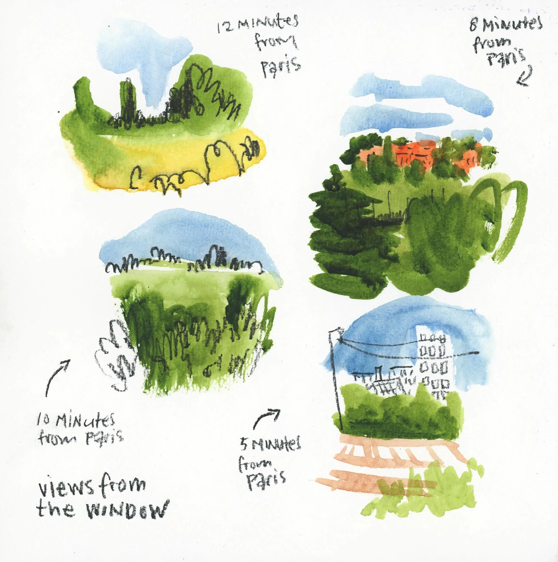 Quick views from the train window last week. 

Materials used:
-Hahnem&uuml;hle watercolor book, 19.5x19.5 cm
-Daniel Smith watercolors 
-Pentel Aquash waterbrush

#lifeisbetterwhenyoudrawit #everythingisinterestingwhenyoudrawit 
#travelsketchbook 
#