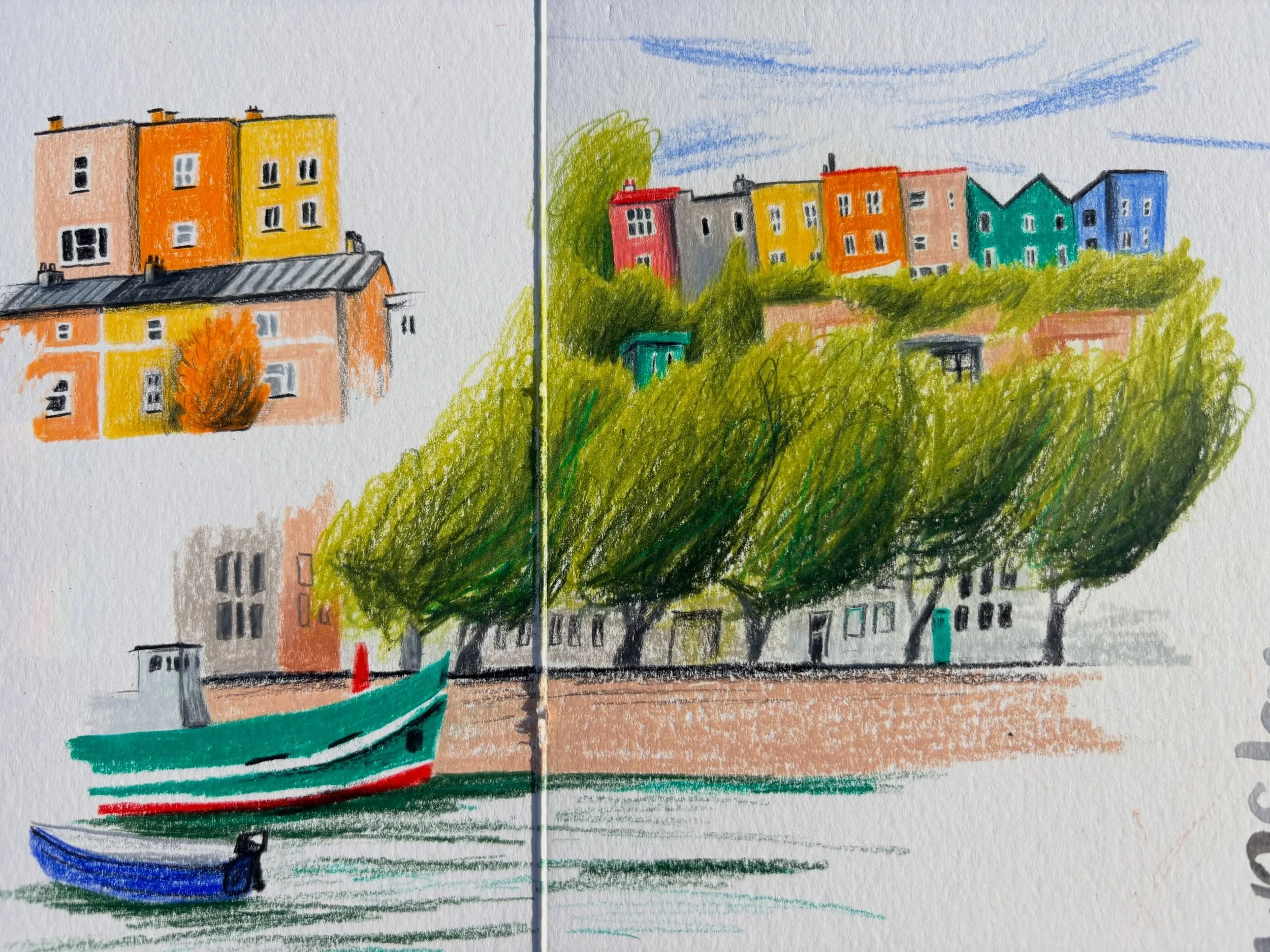 Today&rsquo;s @pushingyoursketchingboundaries classes in windy Bristol were with @santisalles in the morning, the @swasky in the afternoon. 

Lots of mini-drawings today. Tedious work with Santi. Because working with colored emails only takes time! 
