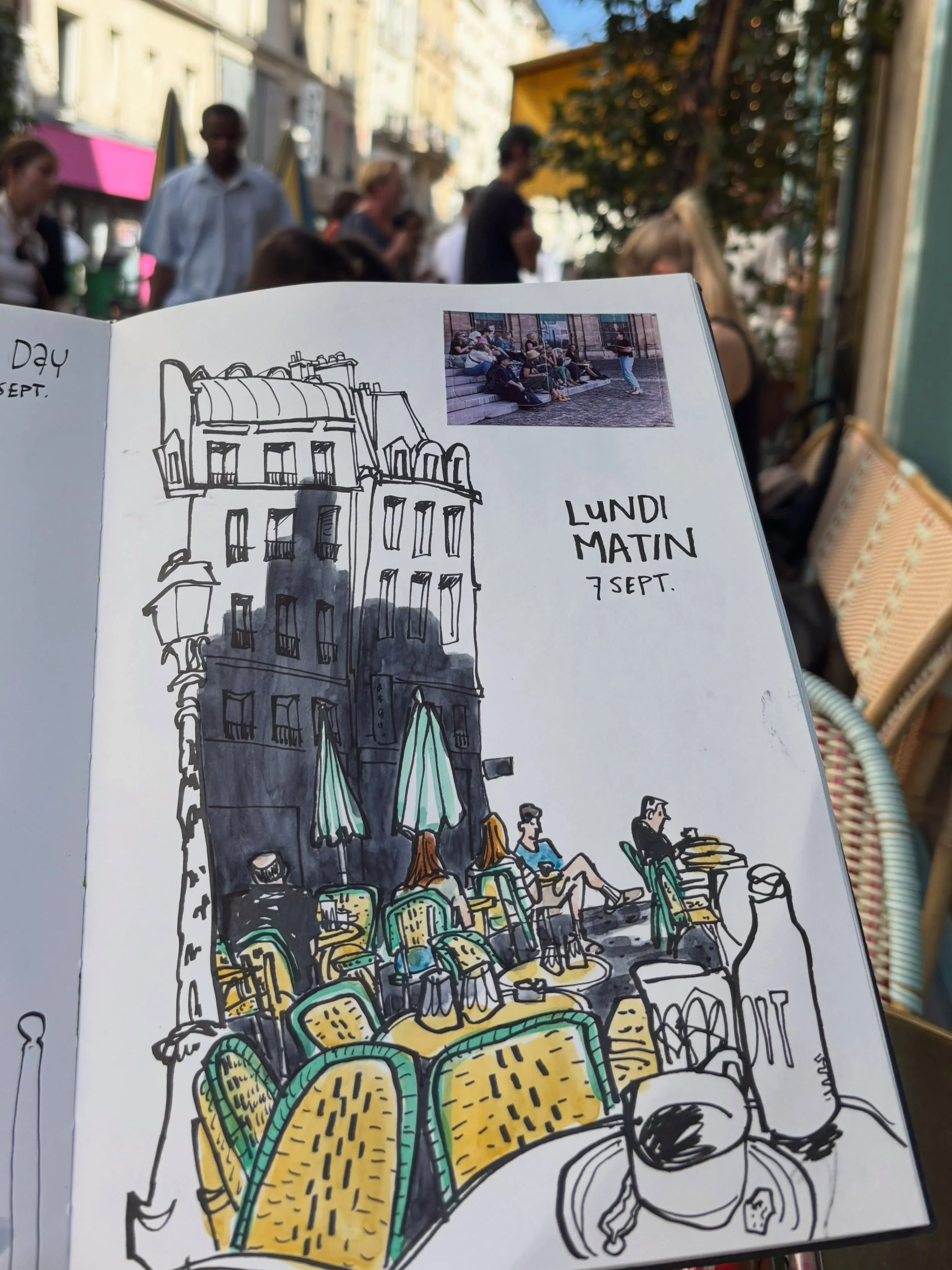 Last full day in Paris. A day for free flowing and nowhere to be at any particular time. Which was very welcome after an intense workshop week. 

The workshop was so great, and being in Paris with my sketchbook to digest it all was just wonderful. 
C