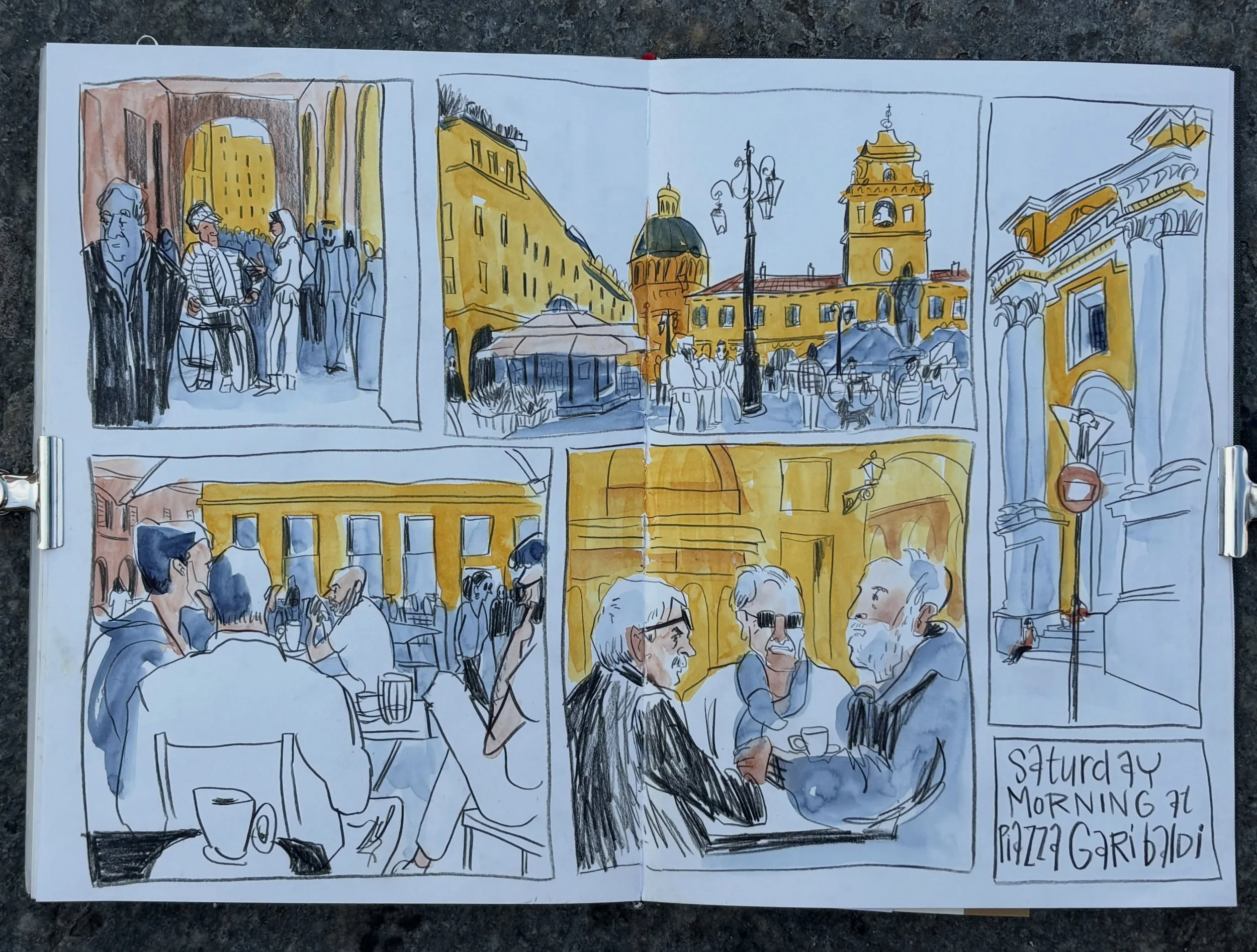 Final day of the art trip in Italy with @_thebluewalk 
On the busy Piazza Garibaldi in Parma, it&rsquo;s easy to get overwhelmed when you want to describe the place visually in your sketchbook. 

Whenever I feel overwhelmed like that, I start by fill