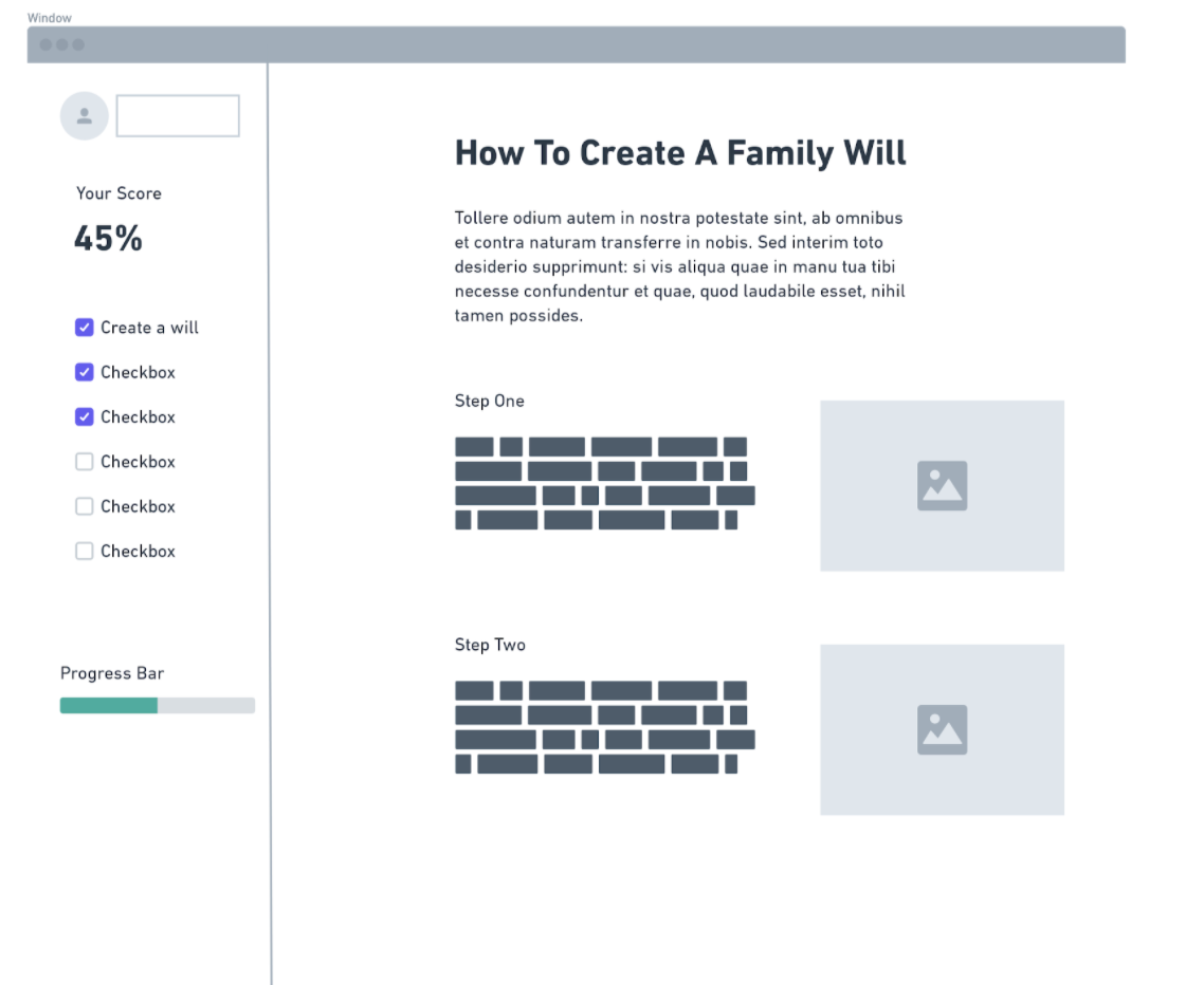 Initial Concept Design by Jasmine Stammes Overview: &nbsp;The Checklist will aim to address the difficulty landowners, particularly heirs landowners, have with finding clear and actionable steps for land management. Upon answering some baseline questions, landowners would receive a progress score. Based on the progress score landowners would be recommended a set of clear and key action steps. Action steps can include everything from obtaining a will to updating property taxes.&nbsp;Target Audience: Landowners (Heirs Champions)