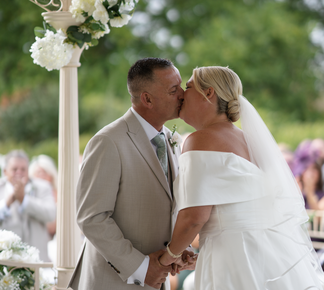 bride and groom outdoor ceremony at fennes chelmsford essex