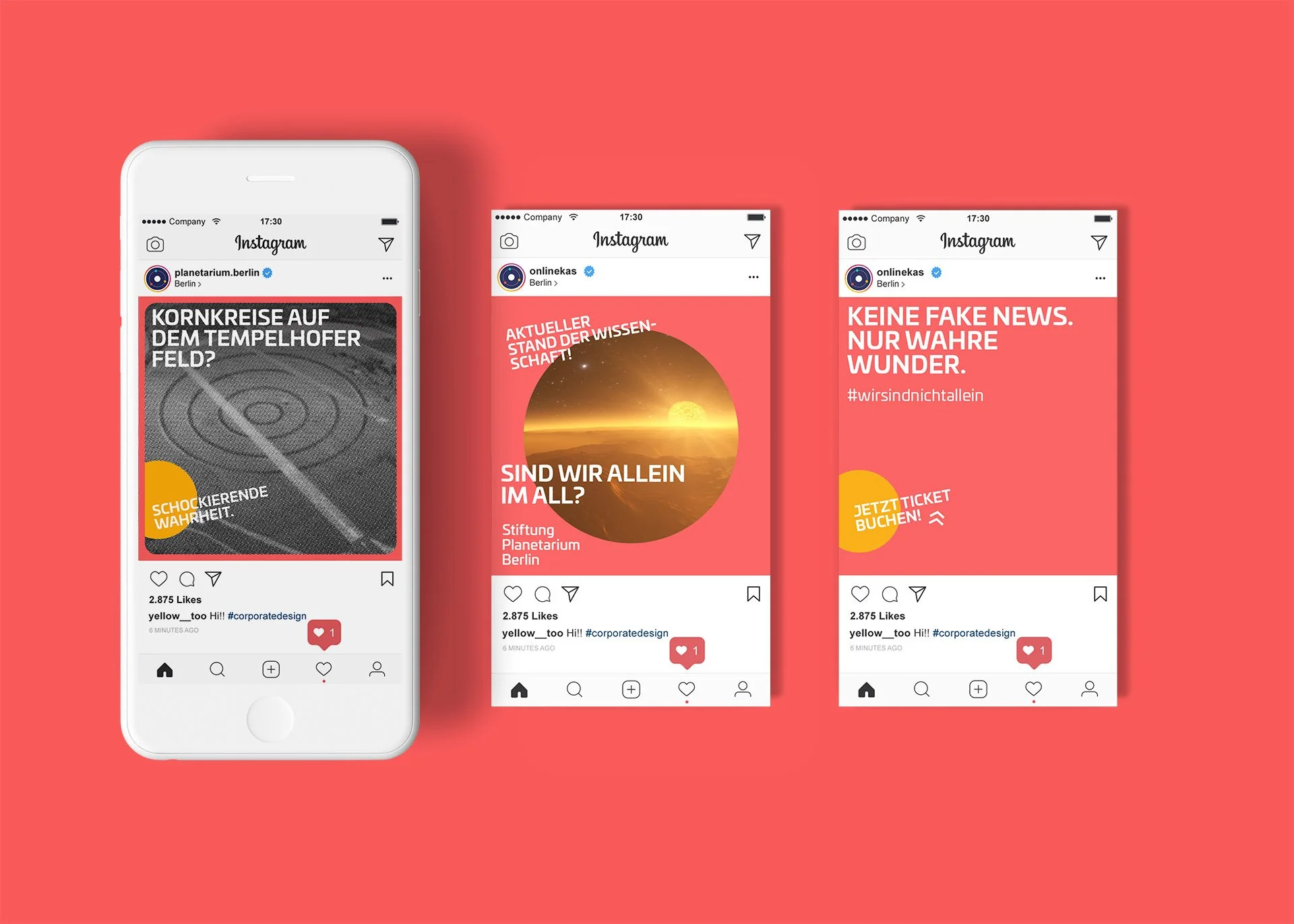 Social Media Beiträge der Stiftung Planetarium Berlin für die Kampagne "Keine Fake News"
