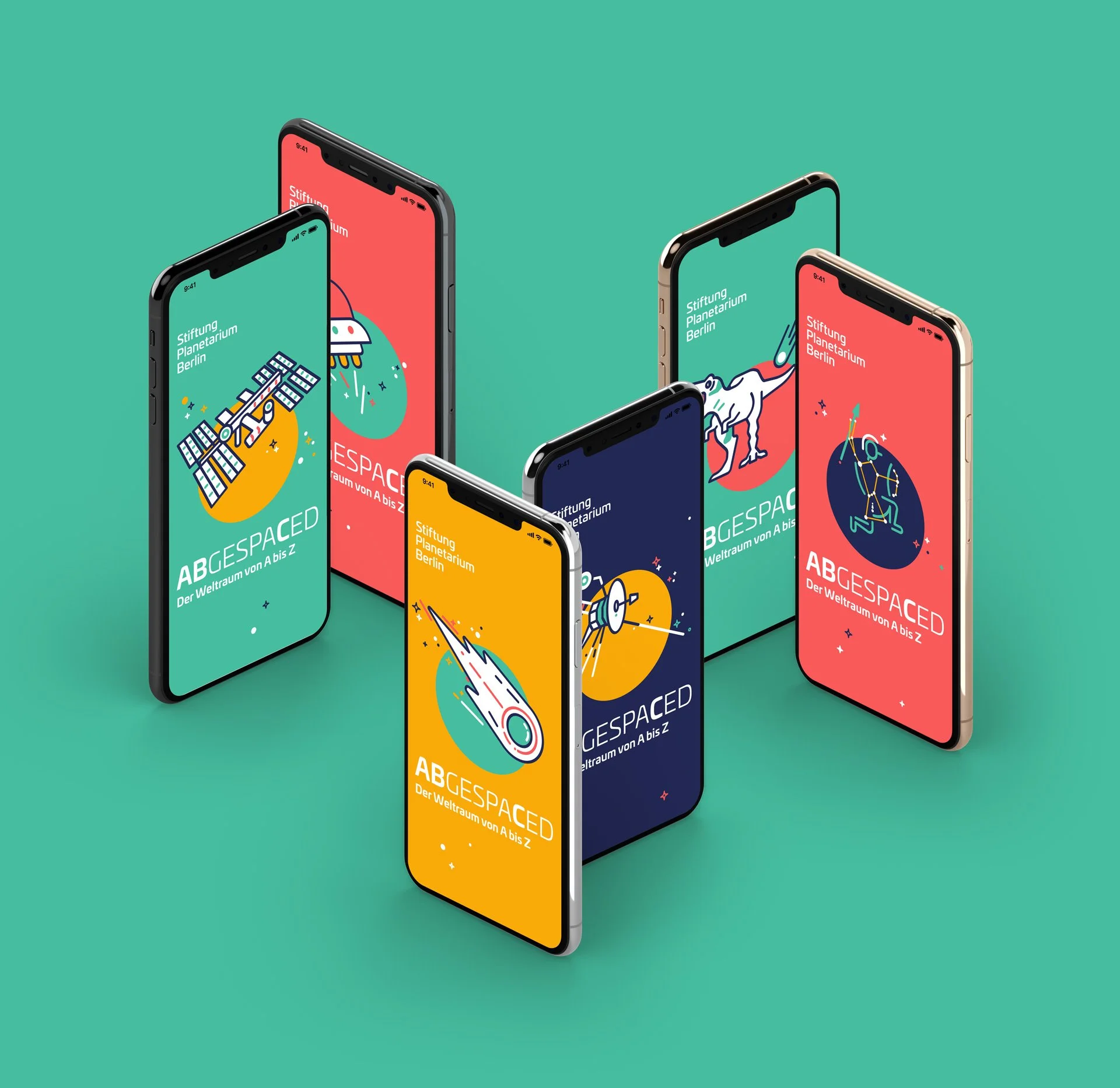 Social Media Beiträge der Stiftung Planetarium Berlin zur Bewerbung des Podcasts "Abgespaced"