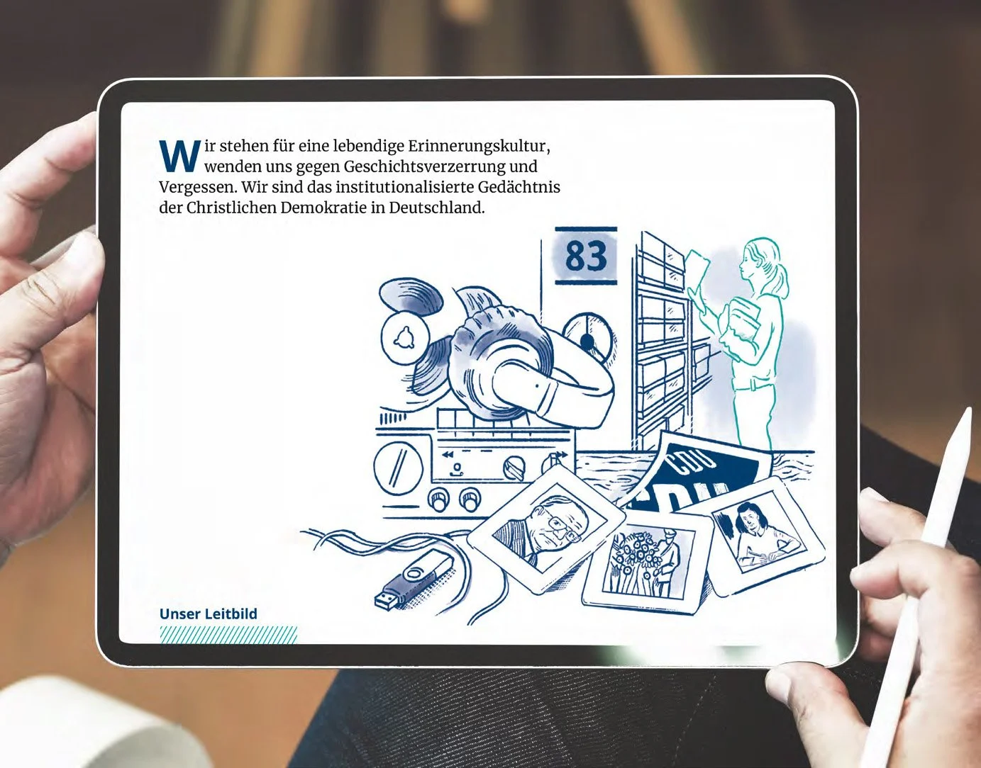 Digitale Ansicht des Leitbildes der Konrad-Adenauer-Stiftung auf einem Tablet