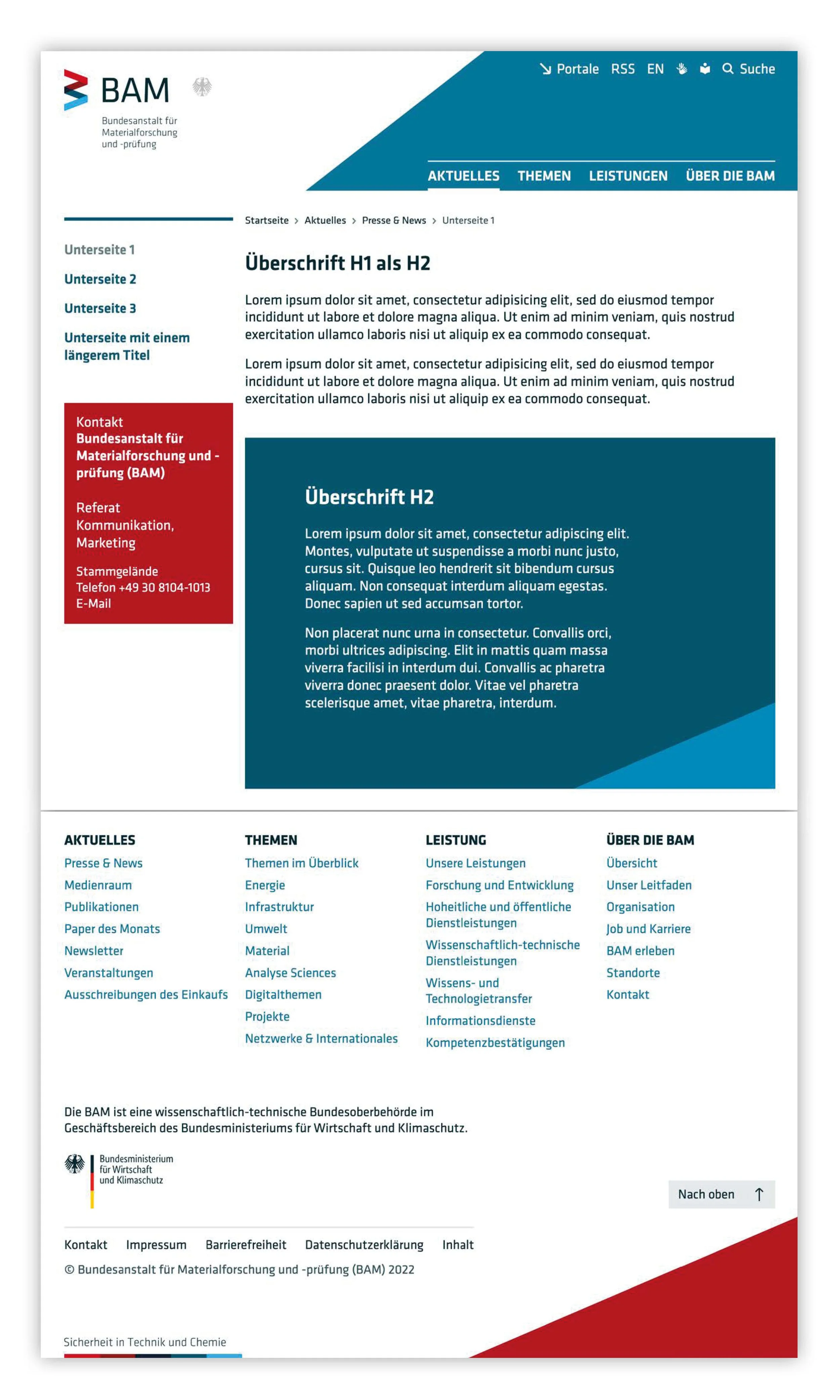 Bildschirmansicht des BAM Online Styleguides