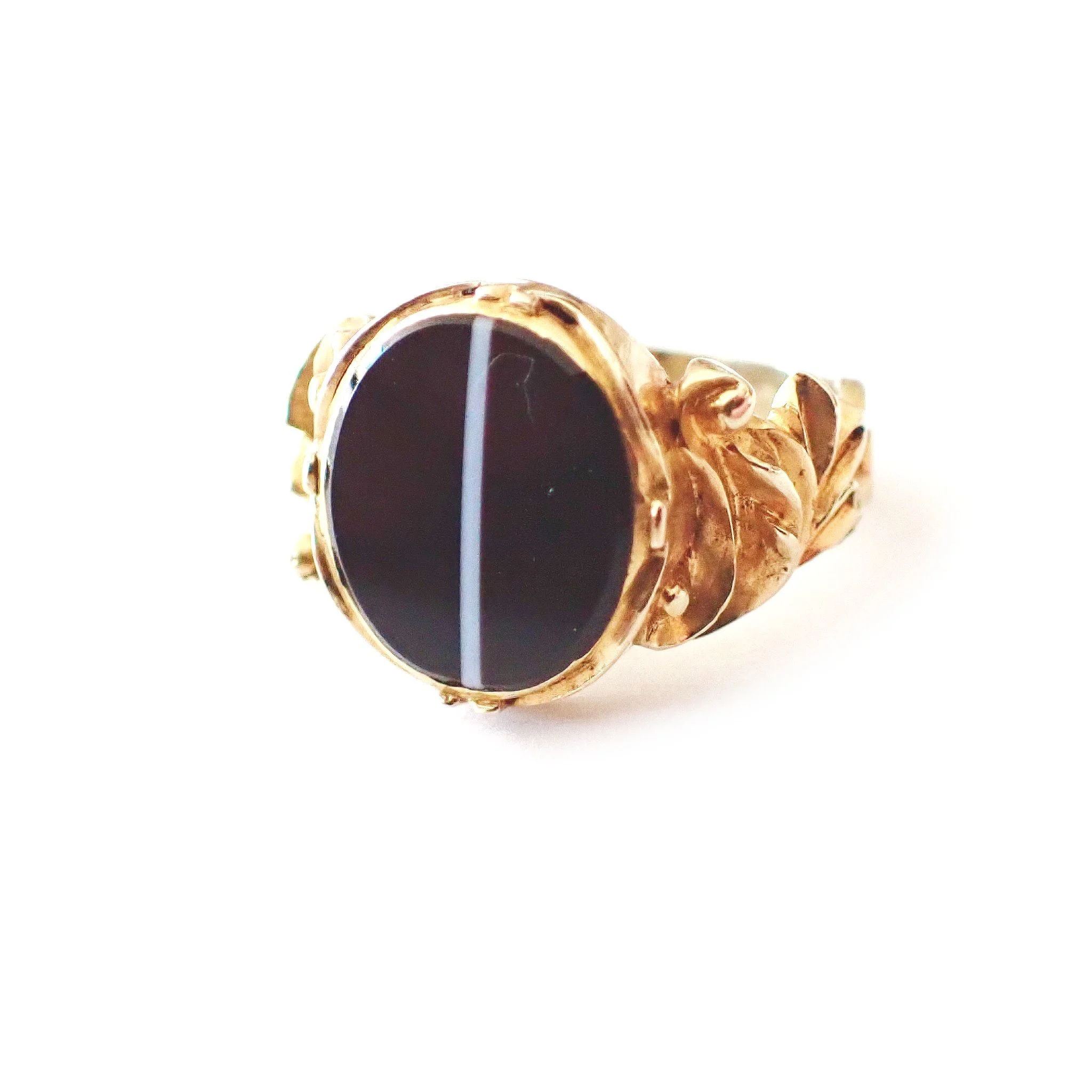 Victorian Chunky Banded Agate Signet Ring