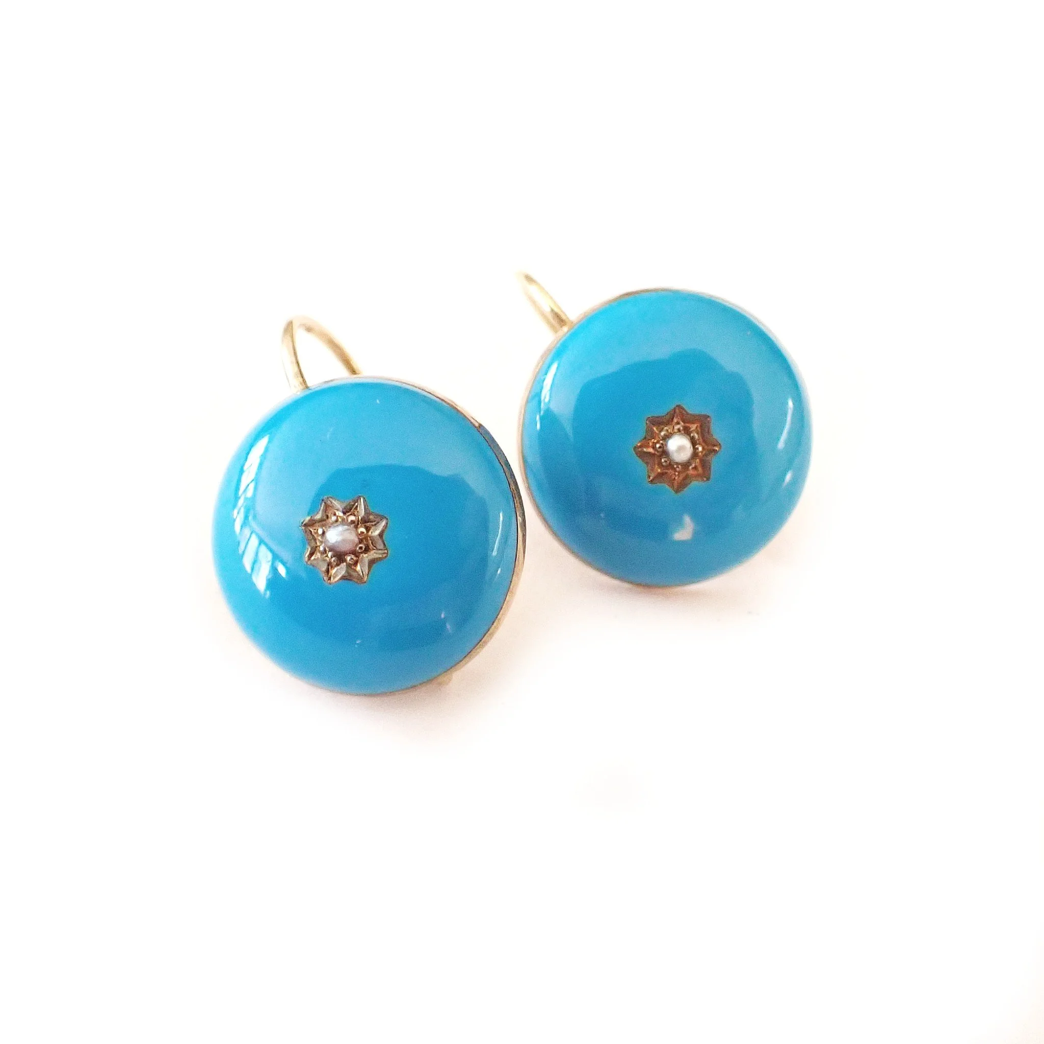 Victorian Turquoise Enamel 'Top' Earrings