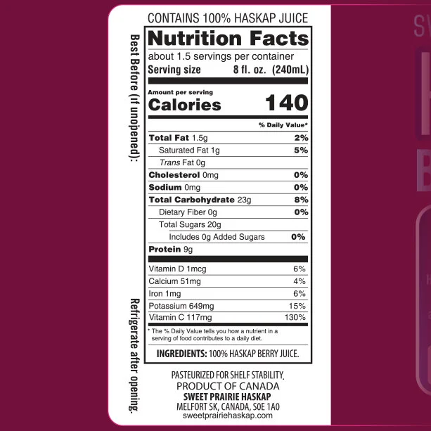 Sweet Prairie Haskap™ Berry Juice 2 pack, 12 oz Bottle of