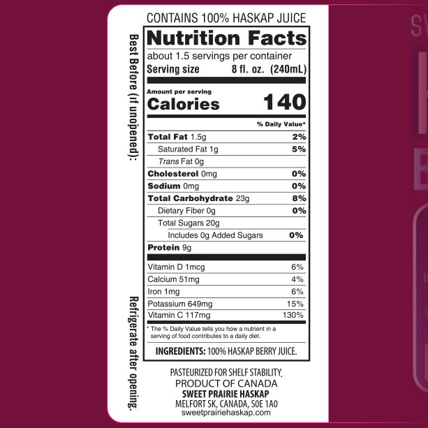 Sweet Prairie Haskap™ Berry Juice 2 pack, 12 oz Bottle of