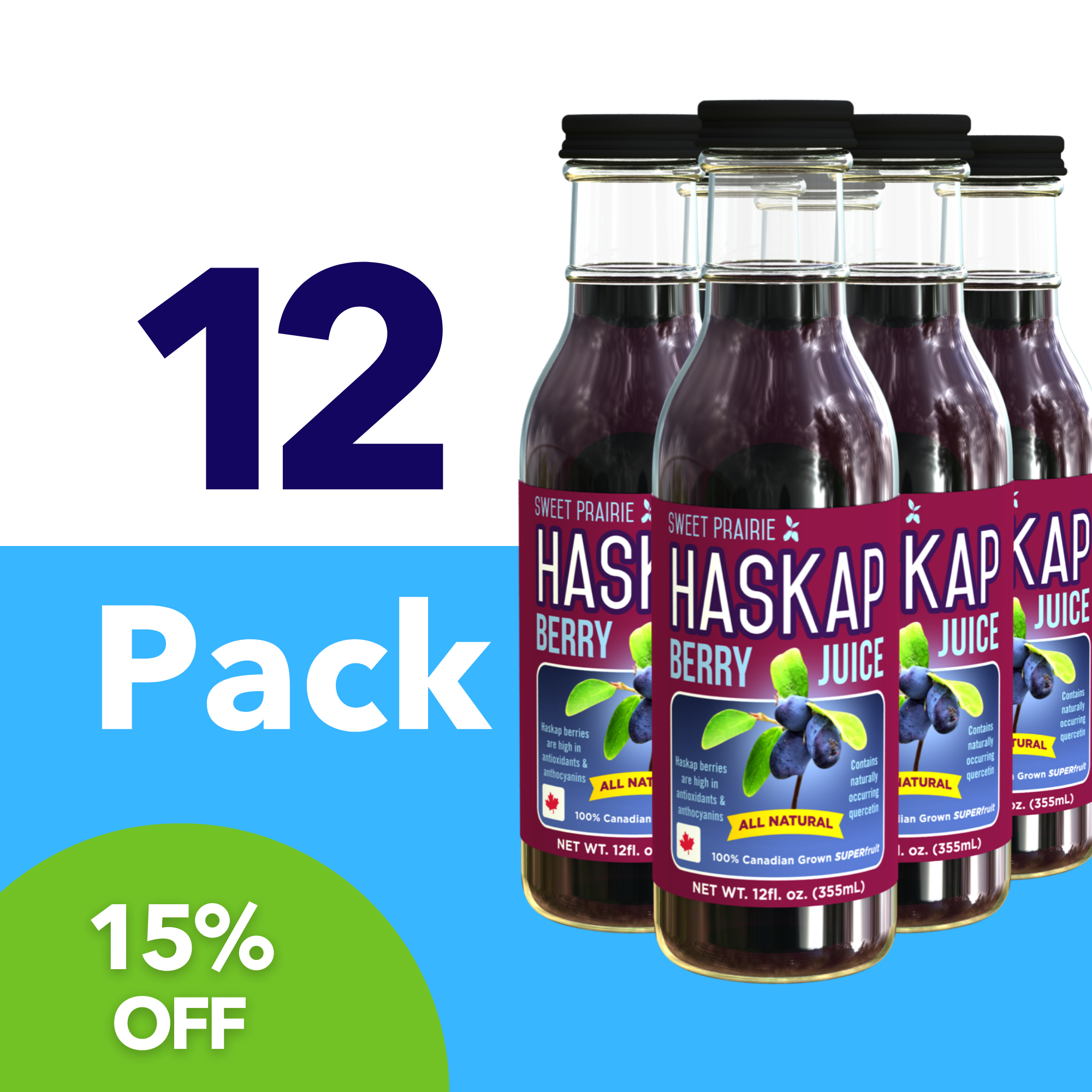 Sweet Prairie Haskap™ Berry Juice 12 pack, 12 oz Bottle of