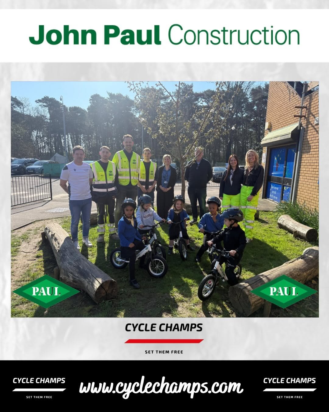 John Paul Construction Sponsors Balance Bikes for Schools with Cycle Champs.