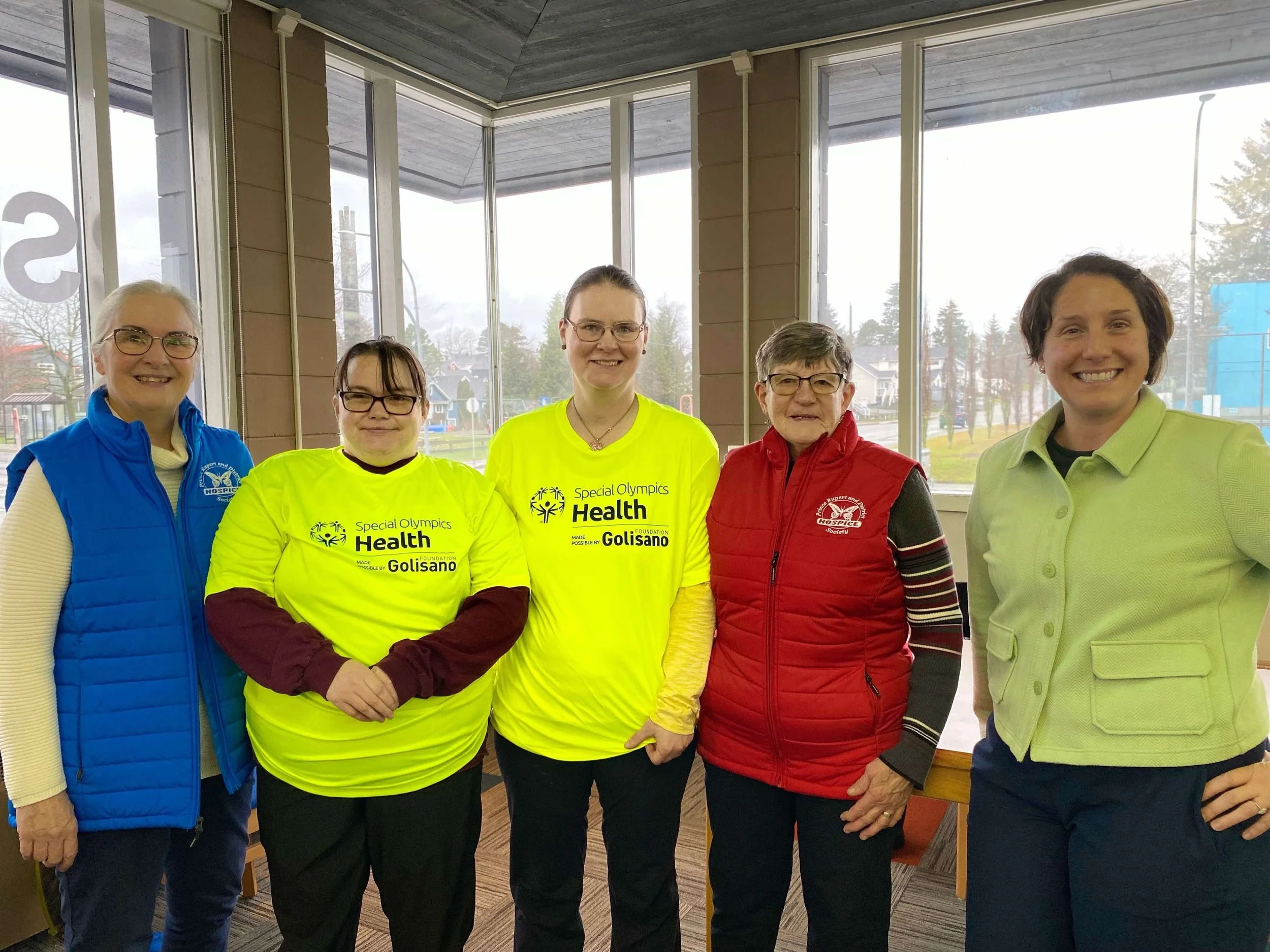 Attendees at the Enhanced Mobility Kit Launch, 28 November,2024. (L to R) Yvonne Tighe (Hospice Board), Stacy Whomes (Special Olympics), Michelle Kiesman (Special Olympics), Joan Yamamoto (Hospice Board), Nicole Beauregard (City of Prince Rupert)