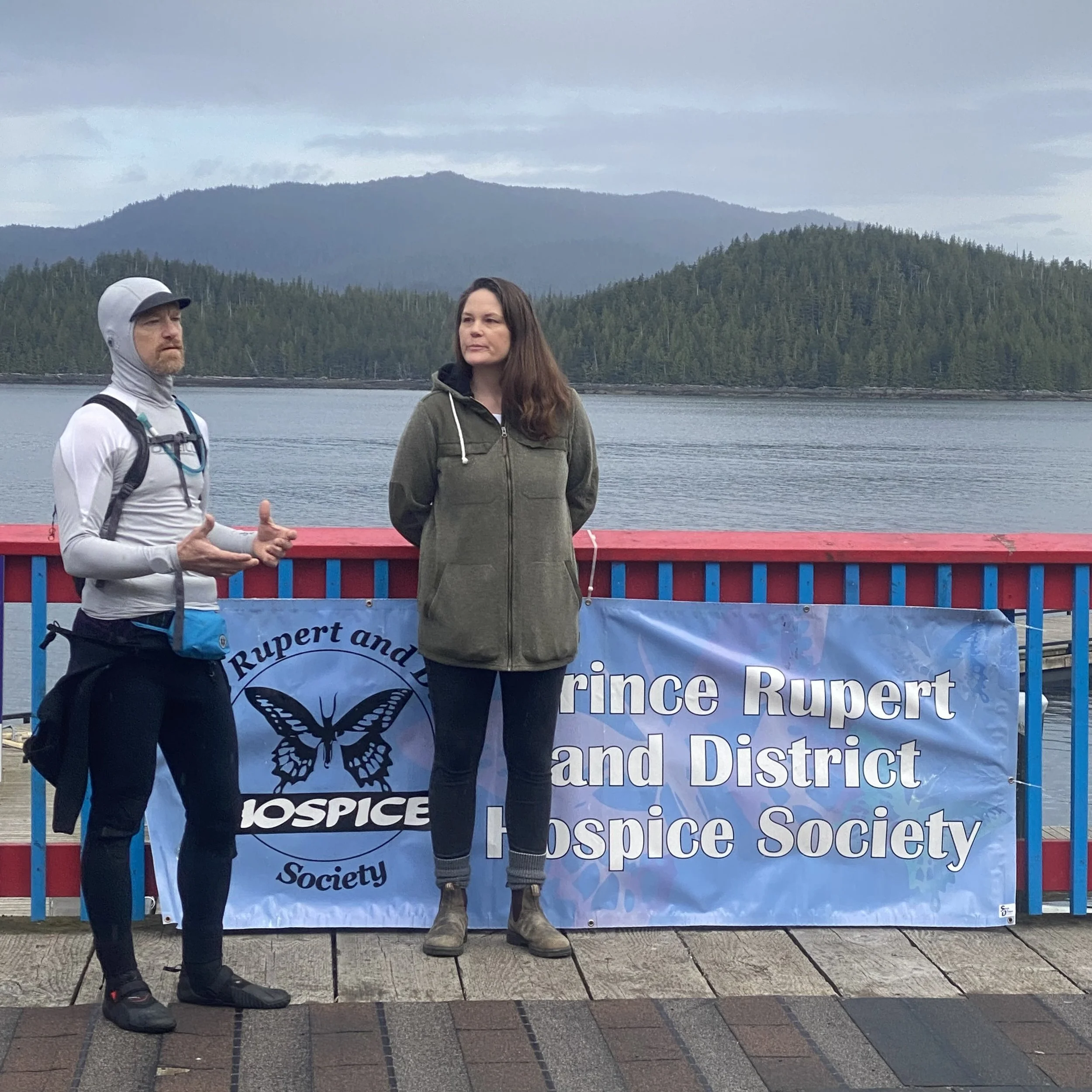 2024 Pledge to Paddler Dallas Allison with partner/co-organizer Mandy Lawson giving thanks prior to the paddle