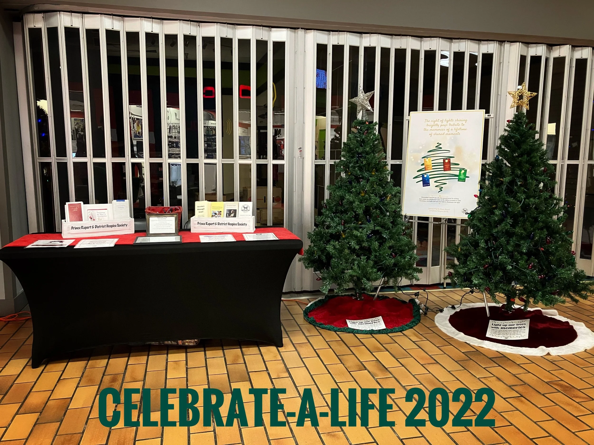 The Hospice Celebrate-a-Life trees setup, waiting to be lit up with the memories of loved ones.